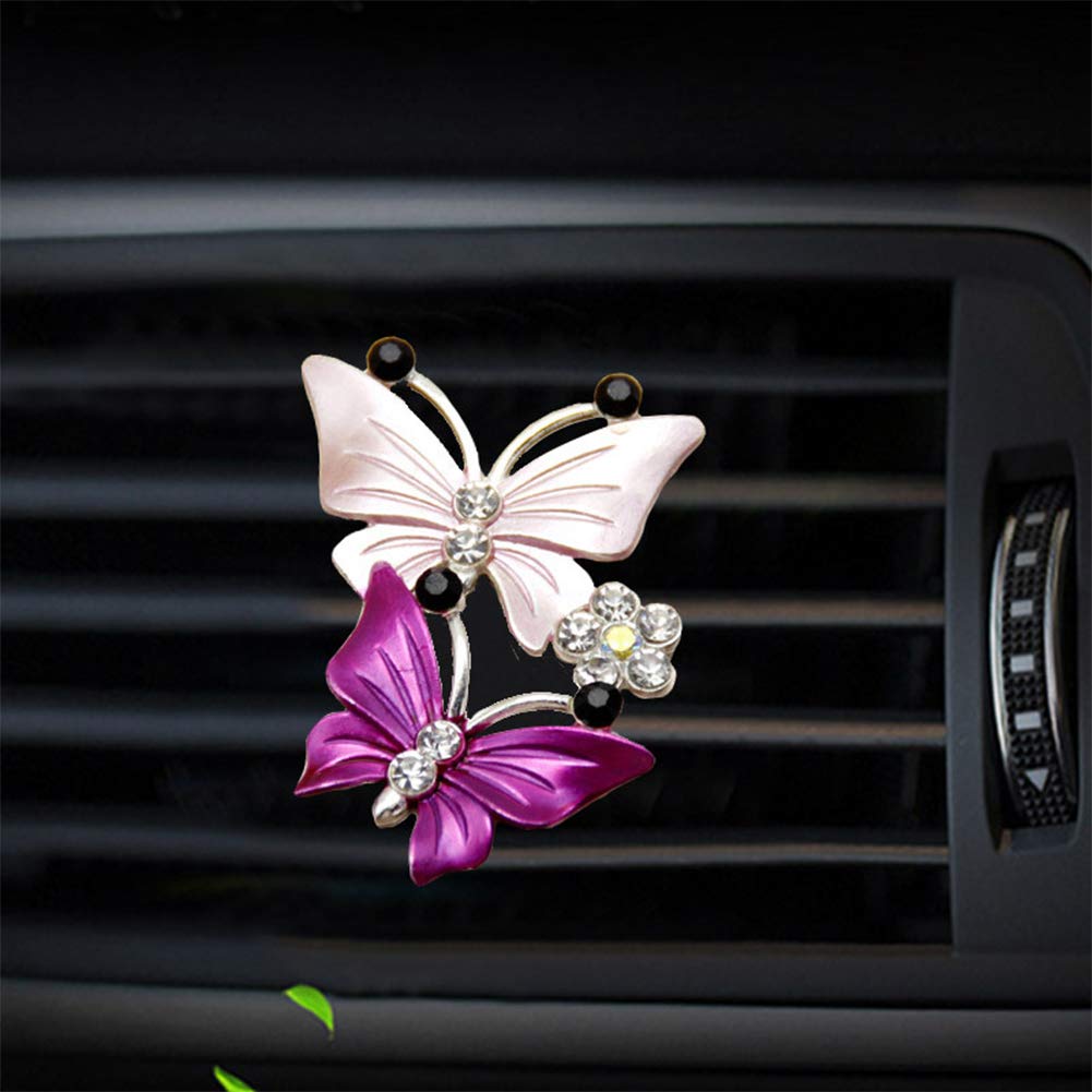 Dual Butterfly Car Vent Clip Air Freshener - Rose Scented Perfume Diffuser for Women, Pink Car Accessories & Decor - Perfect for Daily Commute, Road Trips & Office Cars