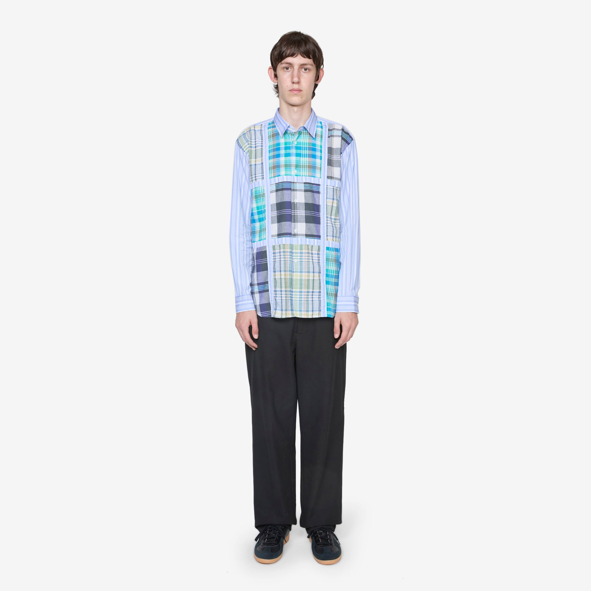 Blue Checked Panel Striped Shirt for Men - Casual Button Down Shirt for Office, Dating & Outdoor Activities
