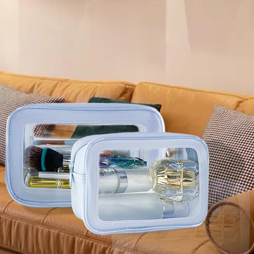 ONEART 2-Piece Light Blue Clear Makeup Toiletry Bags - Waterproof Travel Cosmetic Organizer & Transparent Storage Pouch for Makeup Brushes, Skincare, Jewelry | Perfect for Vacation, Gym, Beach Trips & Daily Organization