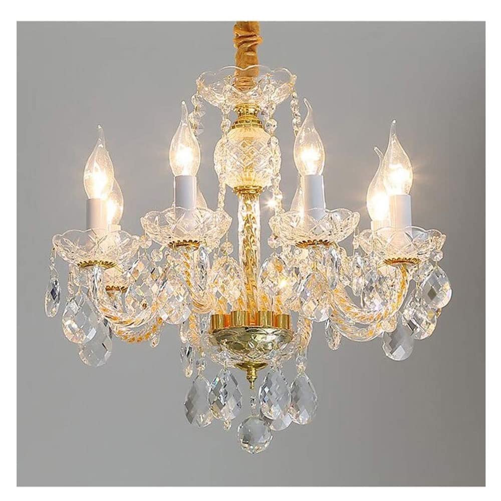 Crystal Glass Chandelier - 8-Light Gold Ceiling Light Fixture for Dining Room & Living Room | Elegant Candle-Style Lighting for Home Decor & Interior Design
