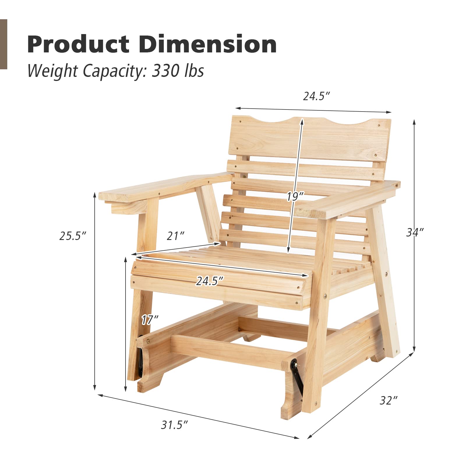 Giantex Outdoor Glider Rocking Chair Set of 2 - High Back Wooden Porch Swing with Wide Armrests, Curved Seat & Rotating Cup Holder - Perfect for Patio, Garden, Balcony, Poolside Relaxation (Natural Finish) - Ideal for Lounging, Reading, and Enjoying Outdoor Breezes
