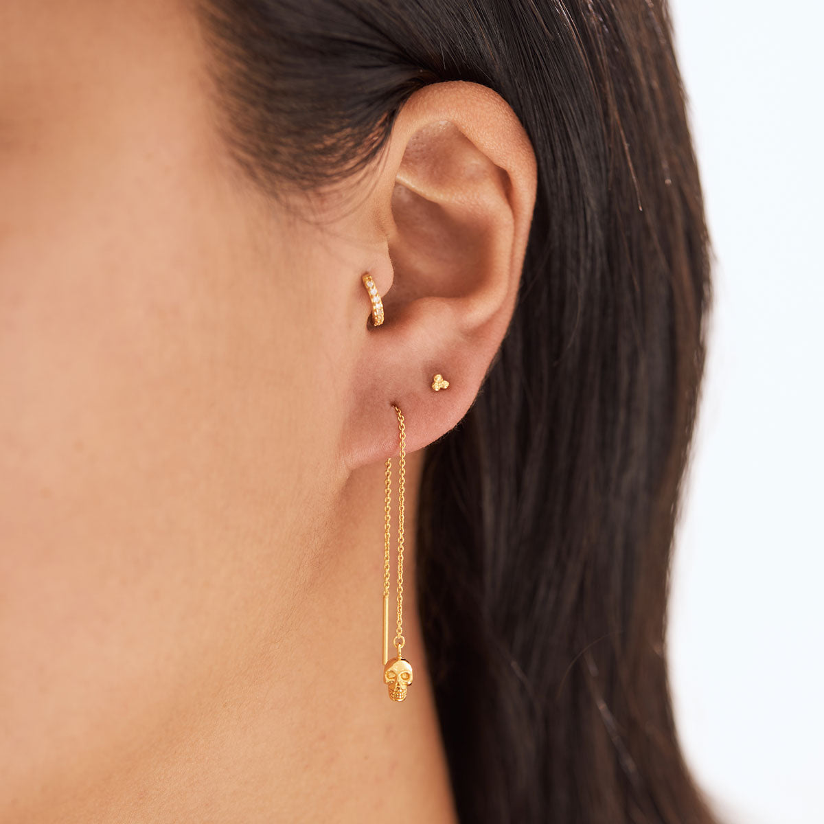 Skull Threaders Gold Earrings - Gothic Punk Jewelry for Women & Men - Perfect for Halloween, Concerts & Alternative Fashion