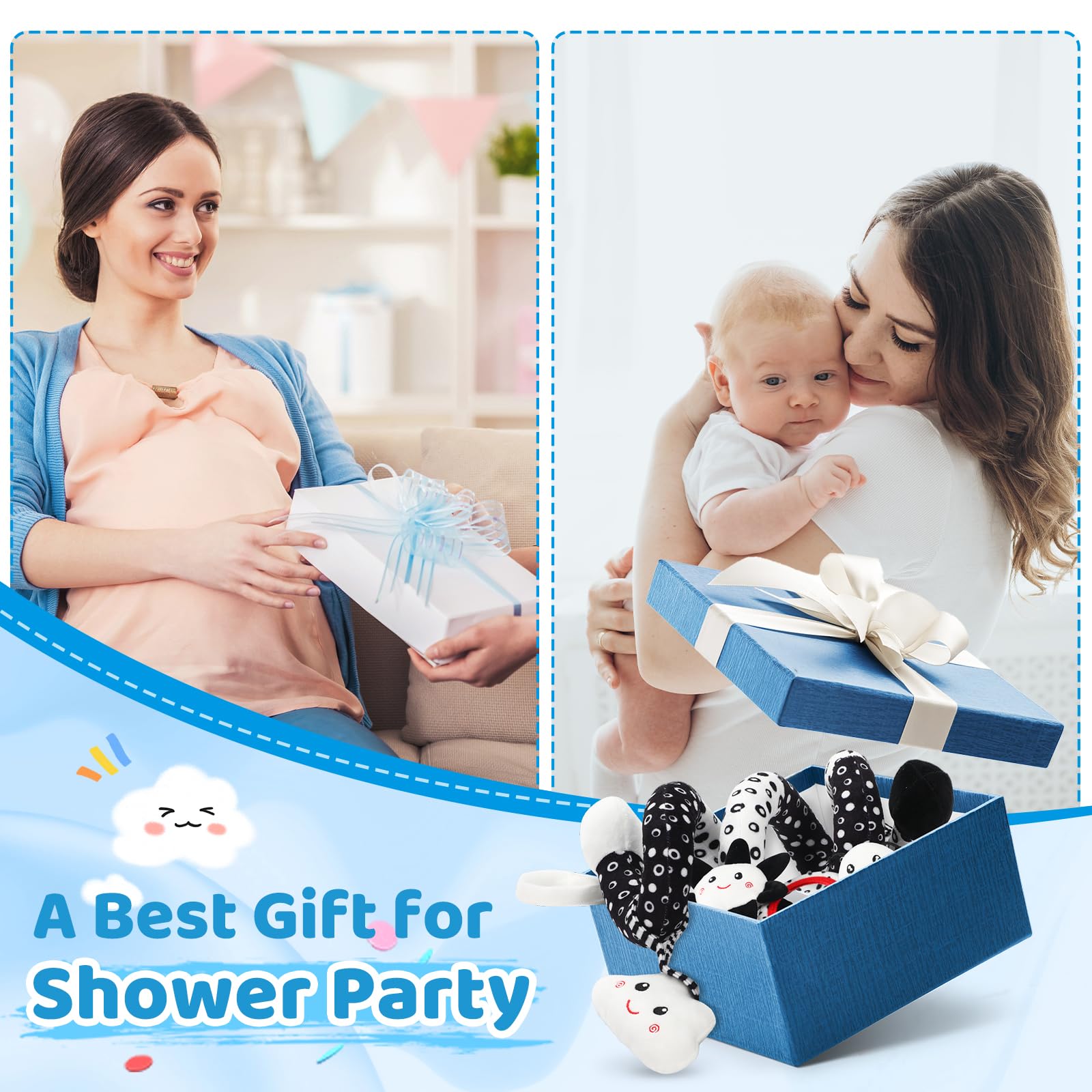 Best Black and White High Contrast Baby Toys for 0-6 Months - Hanging Car Seat & Stroller Toys for Newborn Brain Development - Perfect Crib Mobile & Infant Gift for Playtime and Travel