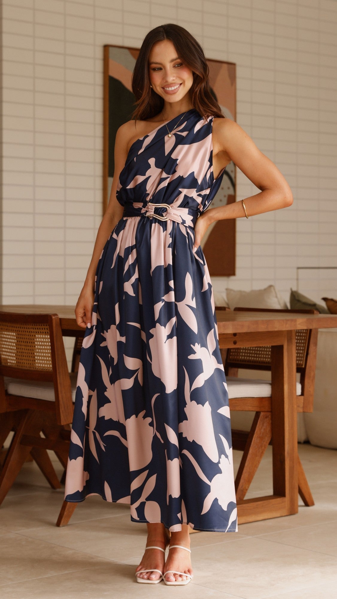 Hadas Maxi Dress for Women - Navy & Pink Floral Print, Long Flowy Summer Dress - Perfect for Beach, Vacation, and Casual Wear