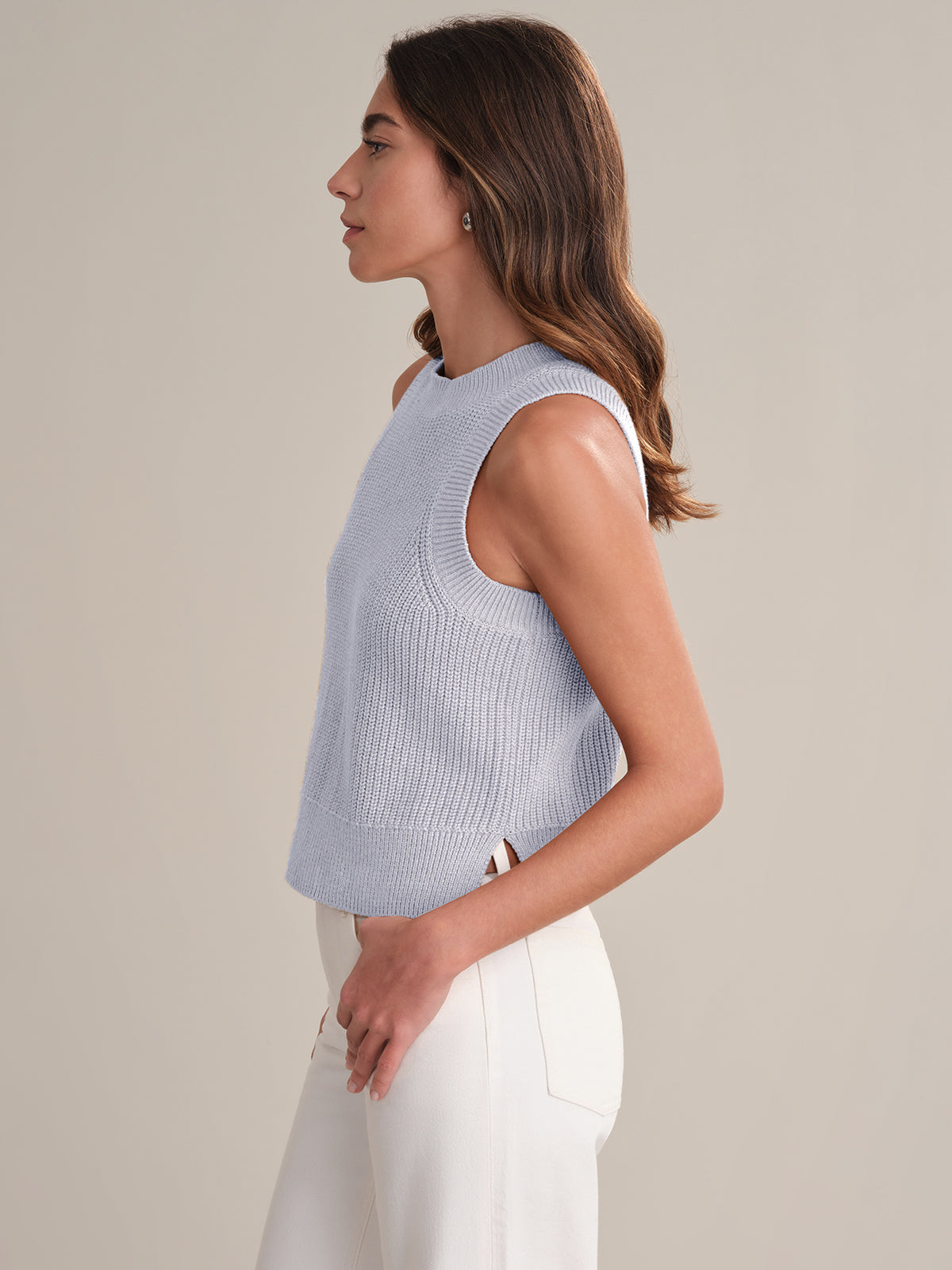 Demi High Crewneck Cotton Tank Top for Women - Soft Breathable Casual Sleeveless Shirt - Perfect for Yoga, Gym, Summer Outfits & Layering