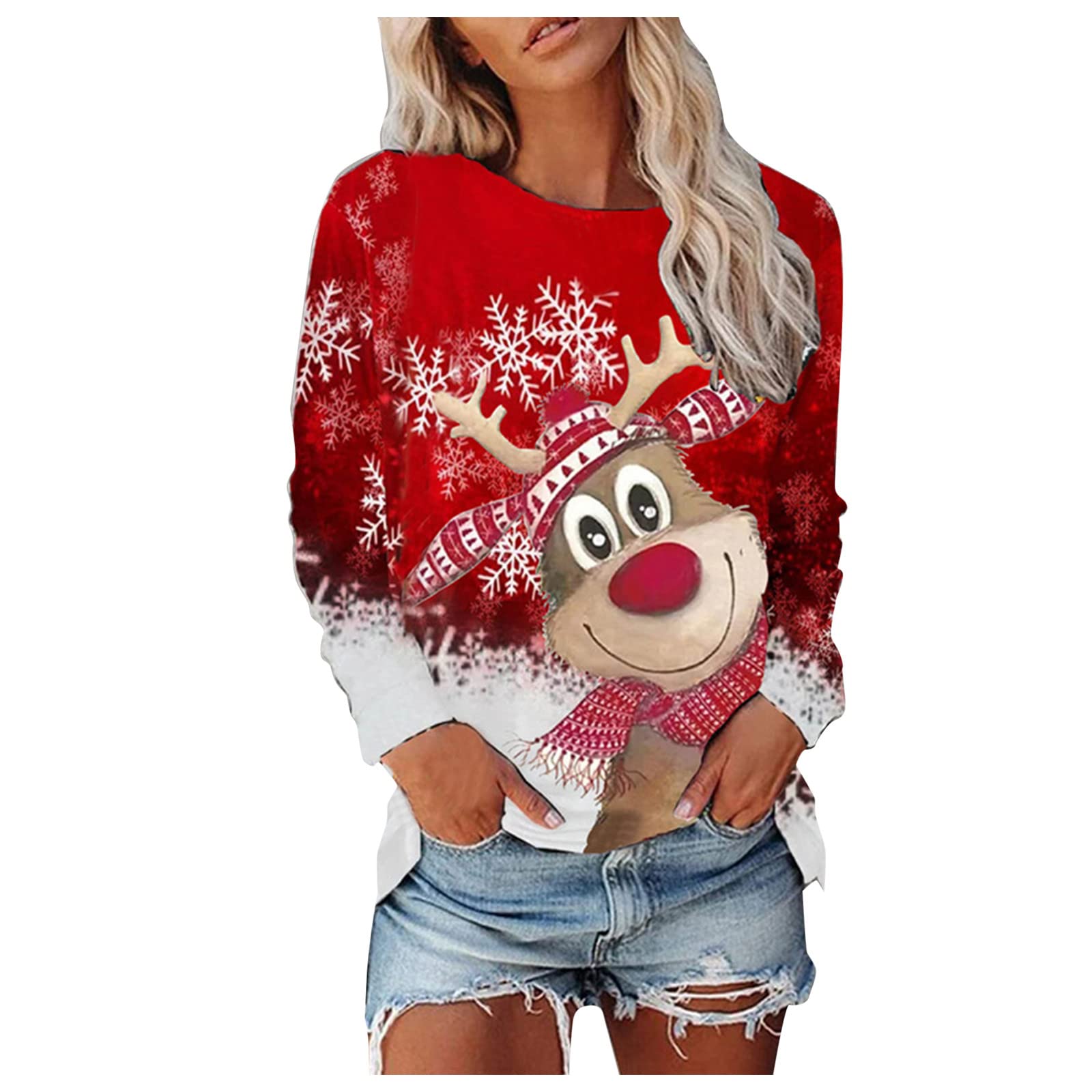 CHARMAP Women's Christmas Long Sleeve Sweatshirt - Festive Holiday T-Shirt & Blouse Top for Winter Parties, Family Gatherings & Gift Giving