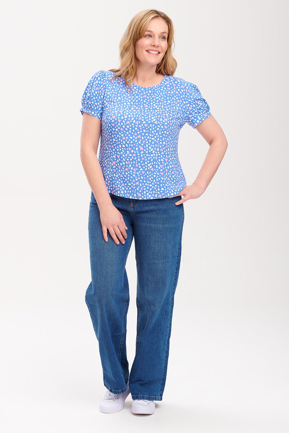 Lucinda Top for Women - Cute Animal Love Heart Print in Blue | Casual Wear, Date Outfit, Summer Fashion