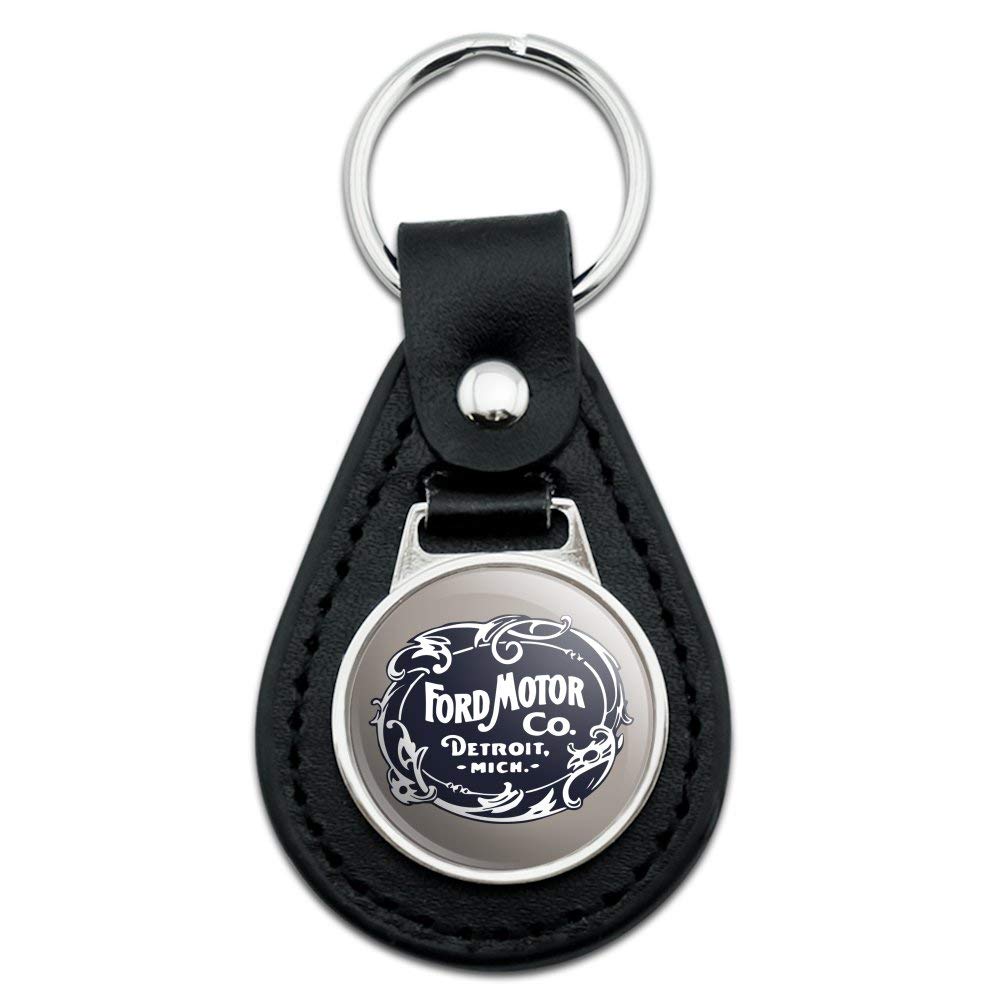Vintage Ford Motor Company Logo Black Leather Keychain - Classic Car Accessories for Ford Enthusiasts & Collectors | Perfect Gift for Car Lovers, Keychain for Ford Keys, Home & Office Use