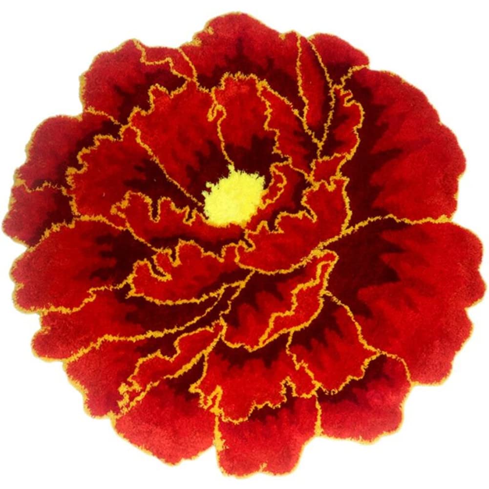 Red Peony Flower Round Non-Slip Rug - Soft Bath Mat for Bedroom, Kitchen & Bathroom | Floral Area Rug for Wedding Decor & Home Decor | Perfect for Living Room, Nursery & Entryway