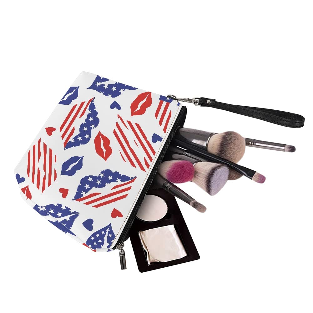 GLUDEAR Women's Travel Makeup Bag - Waterproof Cosmetic Organizer with American Flag Lips Design, Portable Train Case & Toiletry Storage for Makeup Artists, Perfect for Travel, Gym, and Daily Use