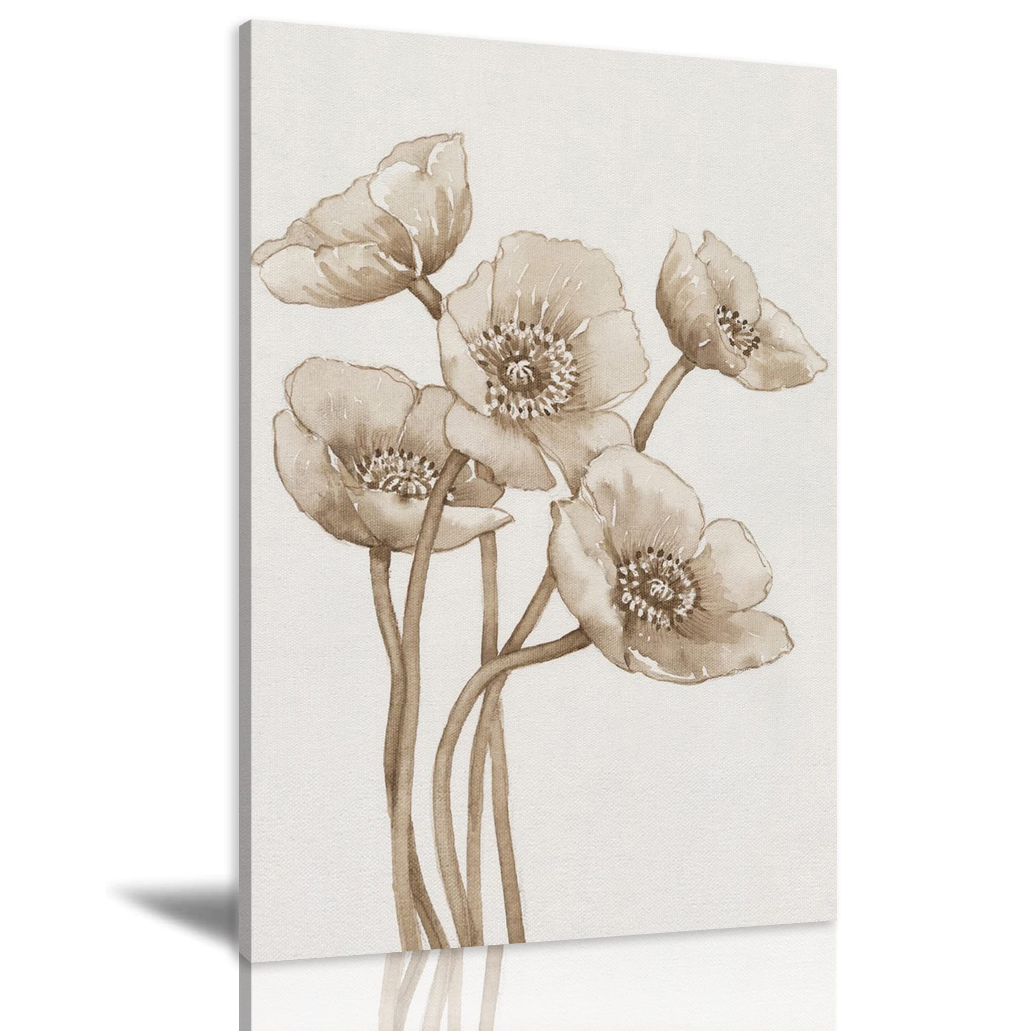 Retro Poppy Canvas Wall Art - Framed Floral Oil Painting Print, Modern Home Decor for Living Room, Bedroom & Office - Ready to Hang 20x30 Inch (1 Piece) - Perfect for Bohemian Style Interiors & Gift Giving