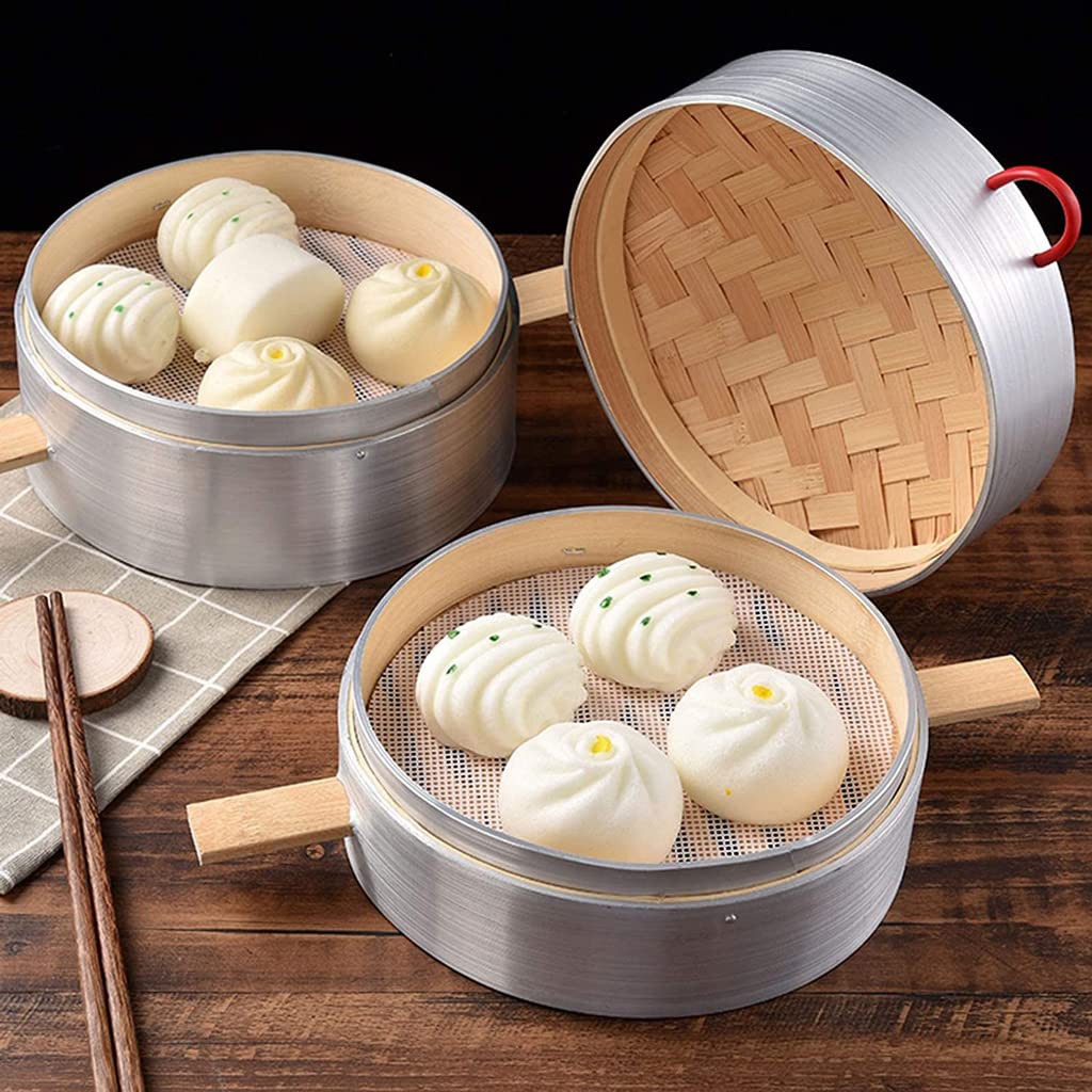 Premium 3-Tier Bamboo Steamer Basket for Healthy Cooking - Chinese Food Steamer with Aluminum Alloy Edging - Perfect for Rice, Dim Sum, Vegetables & Fish - Ideal for Asian Cuisine, Meal Prep & Healthy Eating at Home