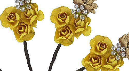 Inaaya Hair Juda Bun Flower Pins for Women - Yellow Hair Styling Accessories (Set of 6) - Perfect for Weddings, Parties & Everyday Hairstyles