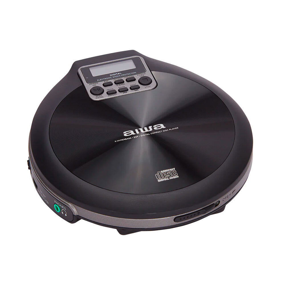 AIWA Portable Handheld CD Player with Rechargeable Battery - Walkman Style Personal CD Player with Headphones Jack & Anti-Skip - Perfect for Commuting, Travel & Home Listening (Black)
