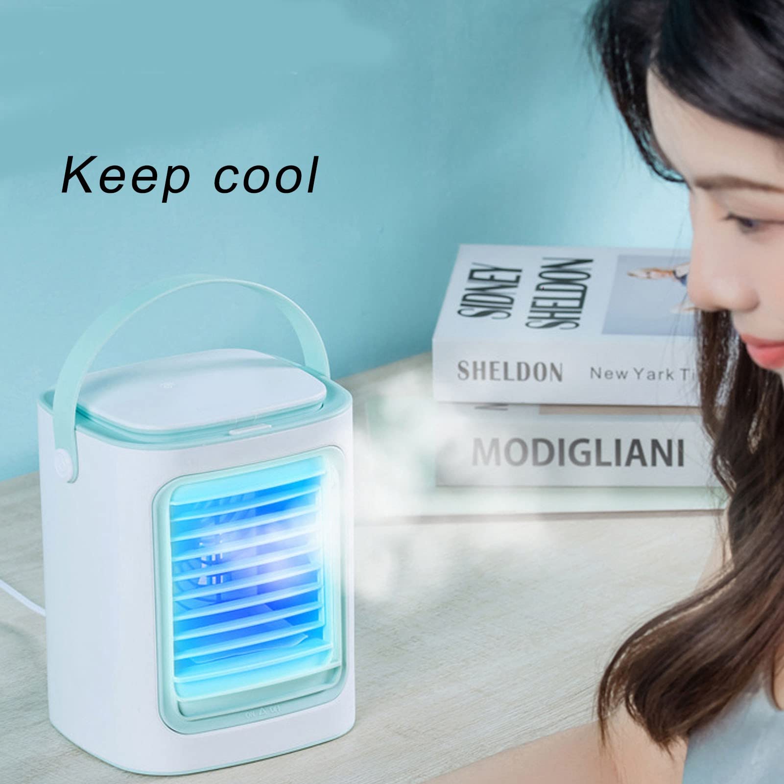 Mini Air Conditioner Portable AC - USB Desktop Air Cooler with 3 Speed Settings for Home, Office & Travel | Personal Cooling Fan for Small Spaces & Workstations