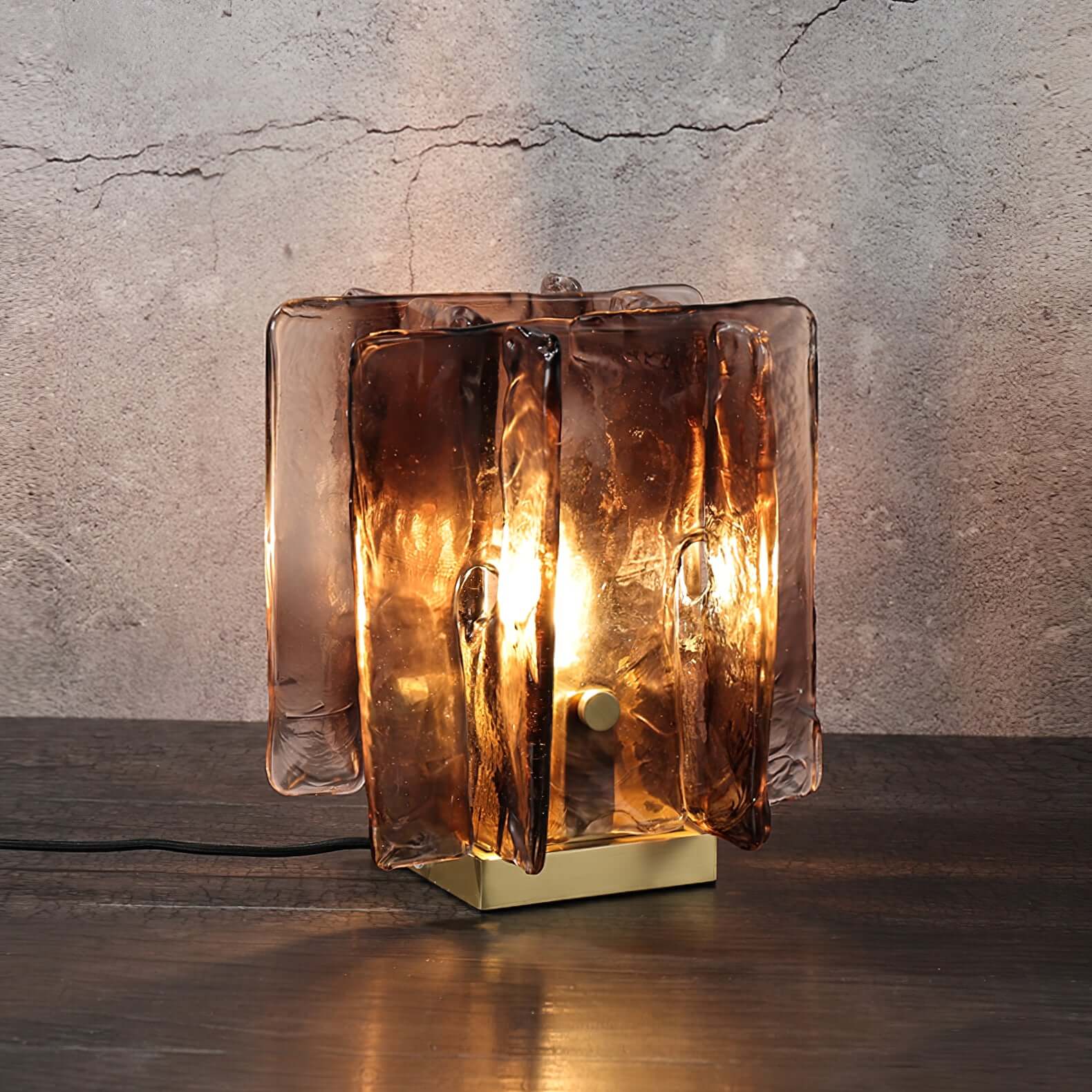 Amber LED Table Lamp with Wooden Base - Modern Nightstand Light for Bedroom, Living Room, Office | Warm Glow & Dimmable for Cozy Ambience