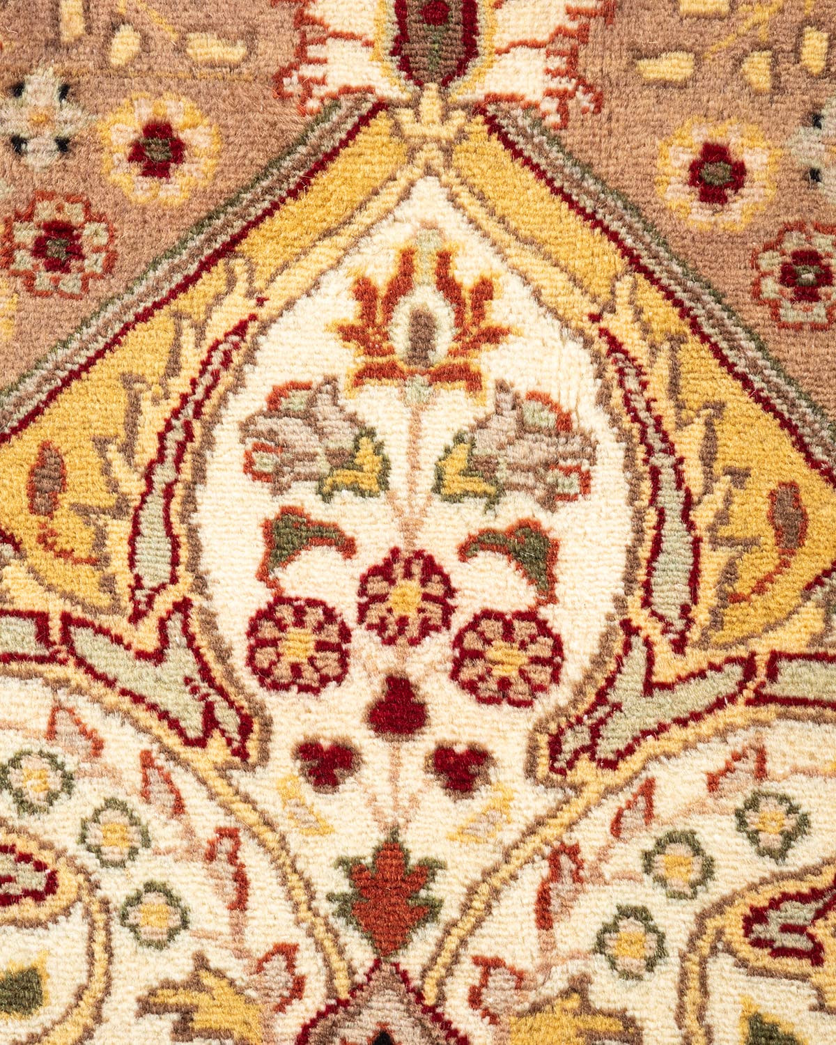 Handmade Wool Traditional Oriental Mogul Ivory 6x9 Area Rug - One of a Kind Hand Knotted Solo Rugs for Living Room, Bedroom & Dining Room Decor