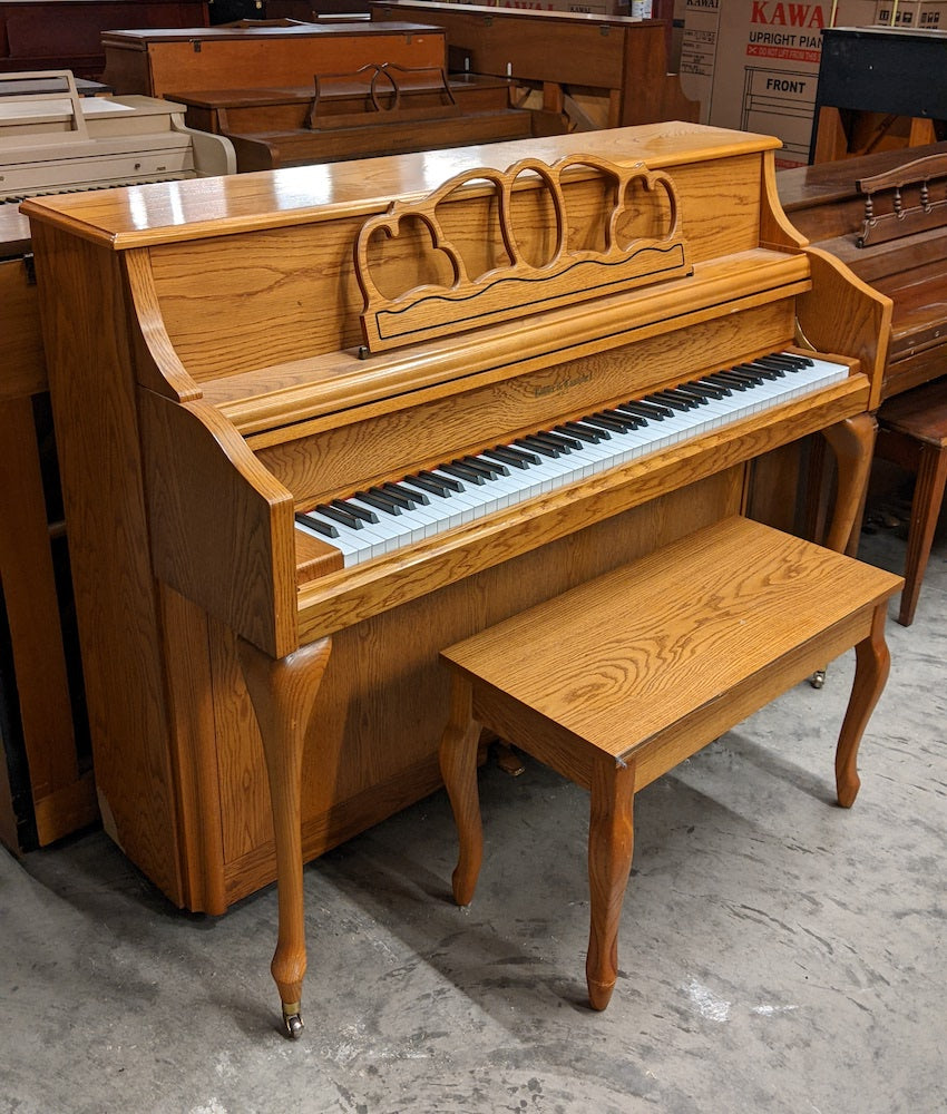Vintage 1990 Kohler & Campbell 43 KC 144 Console Piano in Satin Oak Finish | Used Piano with Serial Number IJJC00379 | Perfect for Home, Studio & Music Education