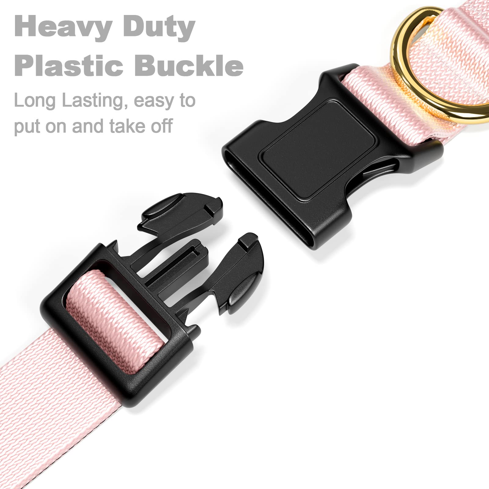 Rnivvi Adjustable Pink Dog Collar for Small Dogs - Heavy Duty Classic Puppy Collar with Quick Release Buckle for Walking & Running (S Size 3/4