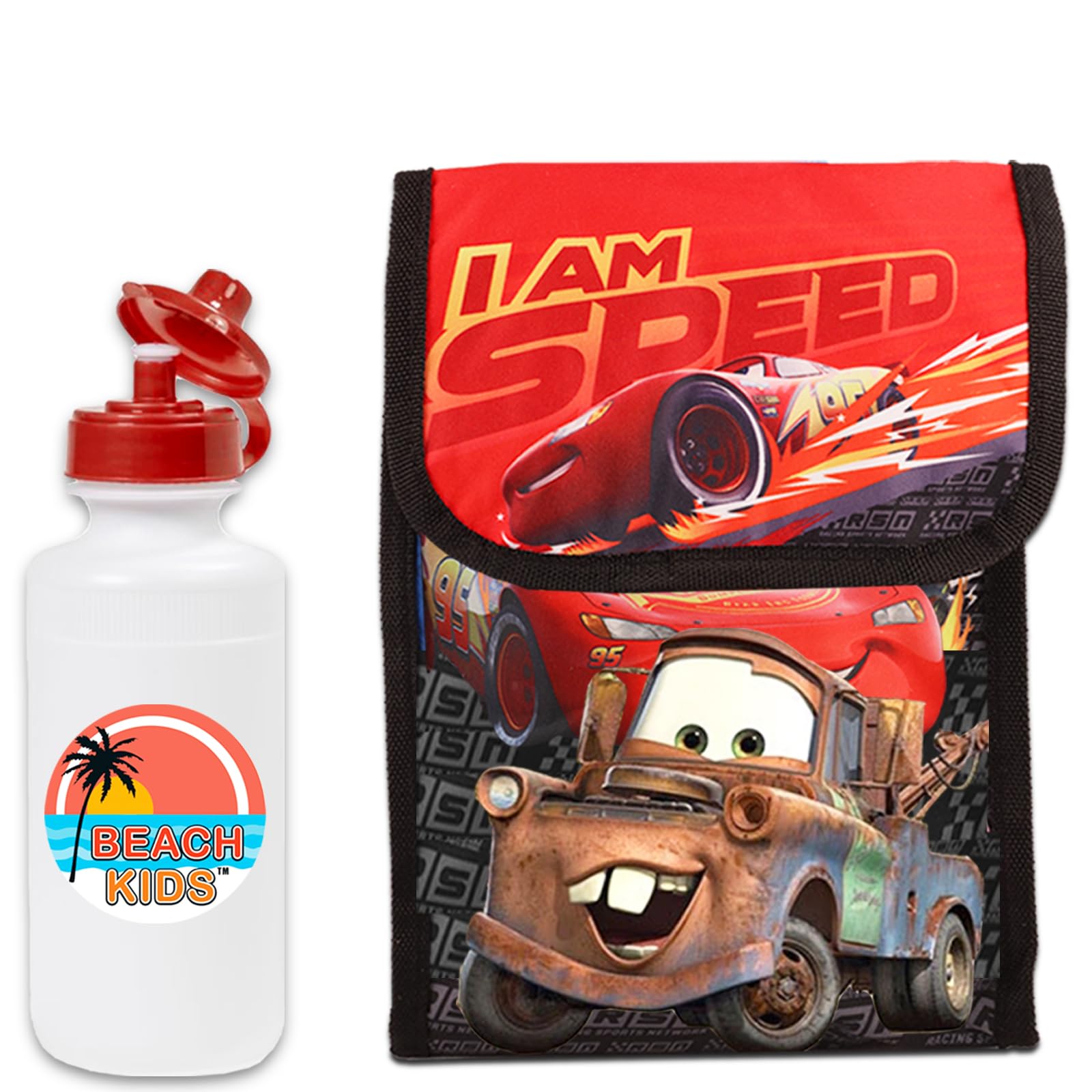 **Disney Cars Backpack and Lunch Box Set for Boys - 16 Inch Insulated School Bag with Water Bottle & Stickers | Kids School Supplies for Daily Use, Travel & Outdoor Activities**
