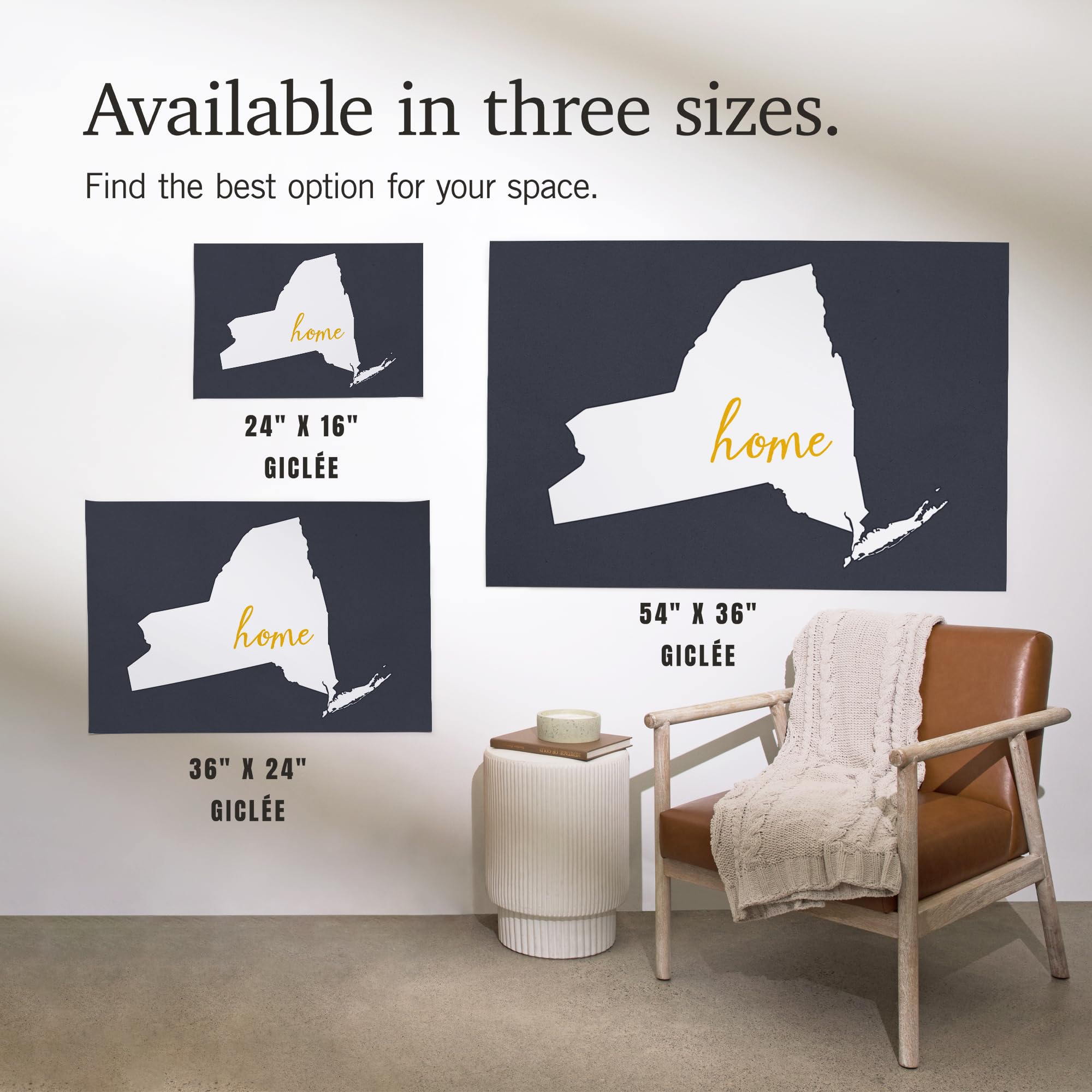 Lantern Press 16x24 Inch Giclee Print - New York Skyline Artwork, Home State Wall Decor, White on Gray Framed Poster | Perfect for Living Room, Bedroom & Office Decor