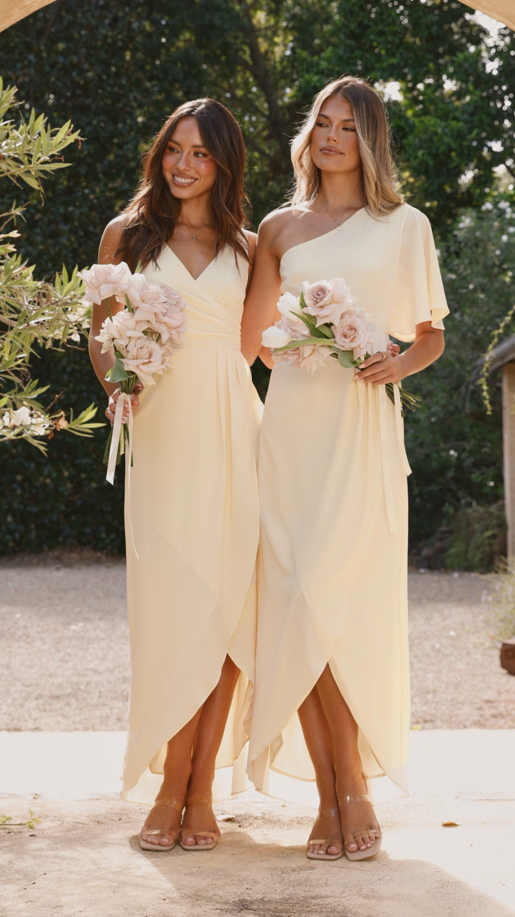 Emma One Sleeve Maxi Dress - Flowy Long Summer Dress for Women in Yellow | Beach Wedding, Vacation, Party Wear