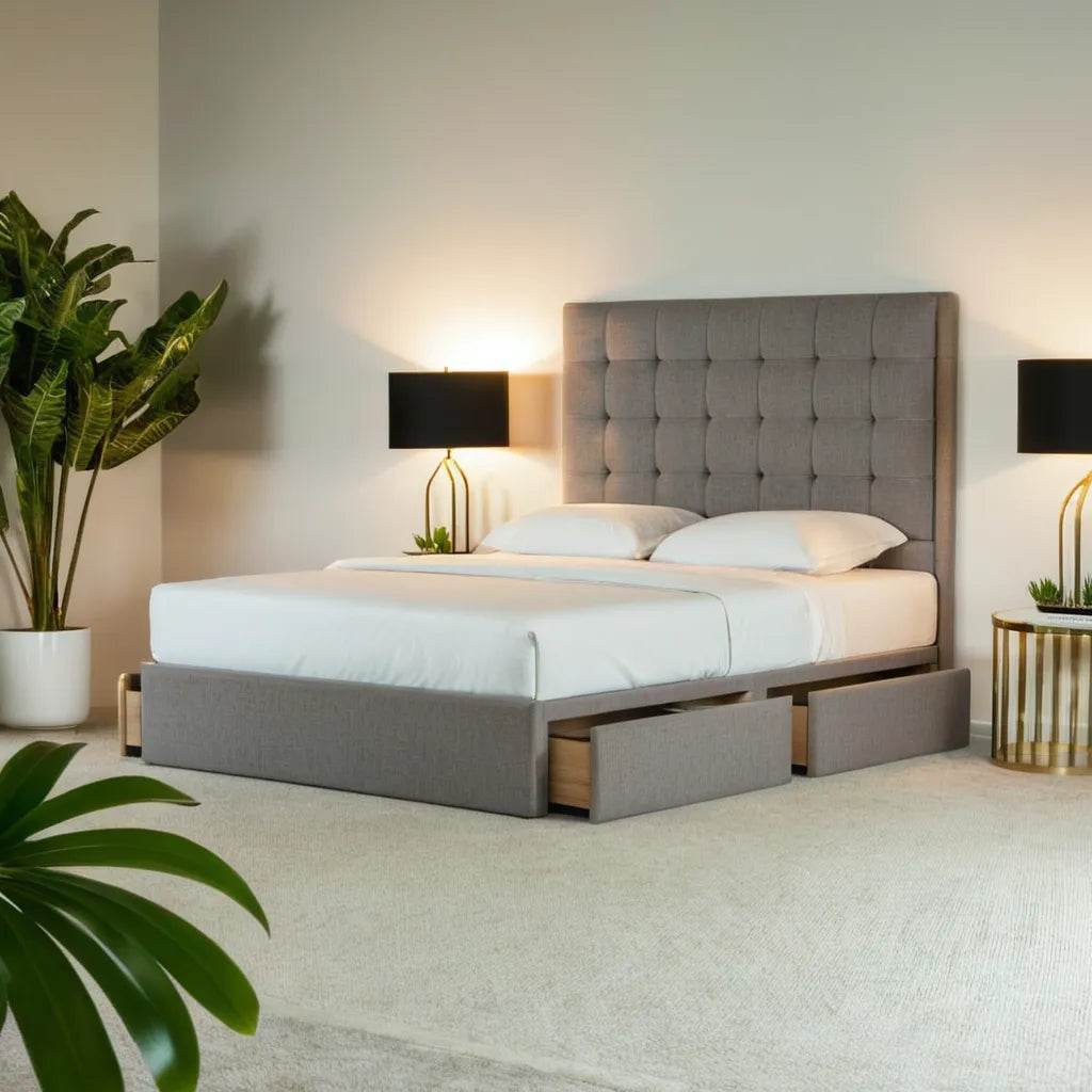 Mancini Belgium Fabric Drawer Bed Frame - Waterproof Storage Platform Bed with Underbed Drawers for Bedroom Organization | Perfect for Small Spaces, Dorms & Guest Rooms
