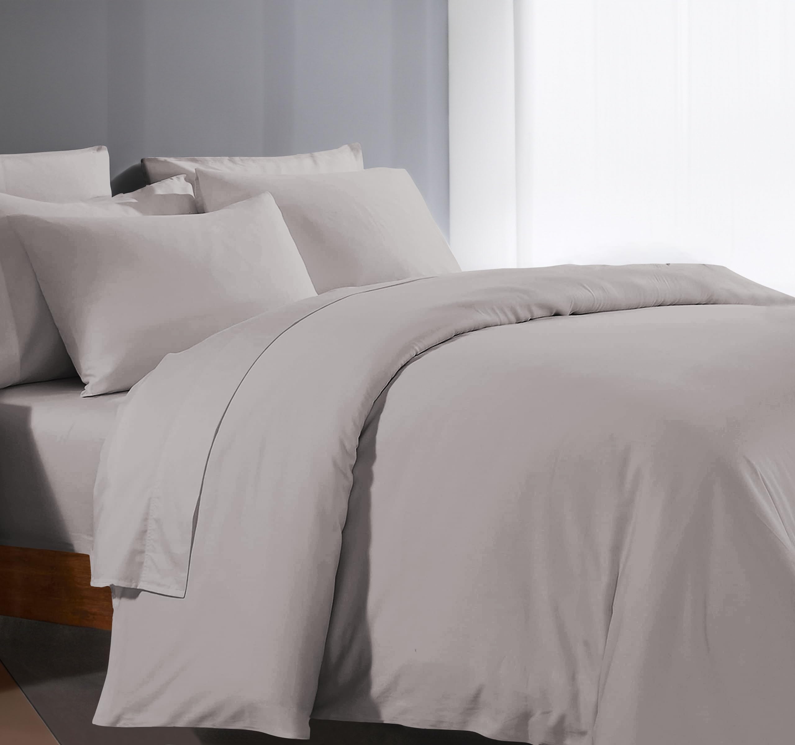 Premium 1000 Thread Count Egyptian Cotton Duvet Cover King Size Set - 3 Piece (1 Duvet Cover + 2 Pillow Shams) | Long Staple, Silky Soft & Breathable with Zipper Closure | All Season Luxury Bedding for Comforters in Silver Grey | Perfect for Master Bedroom, Guest Room & Hotel Style Decor