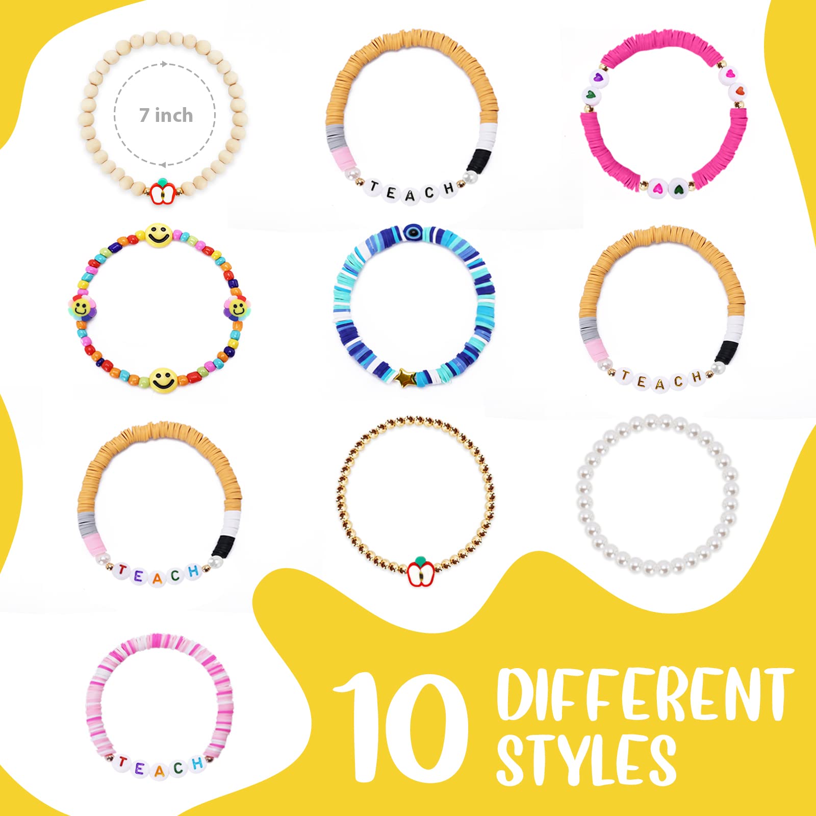 12 PCS Teacher Appreciation Bracelets for Women - Preppy Heishi Clay Beaded Bulk Bracelets - Thank You Gifts for Teachers, Staff, Educators - Perfect for Teacher Appreciation Week, End of Year Gifts, Classroom Rewards