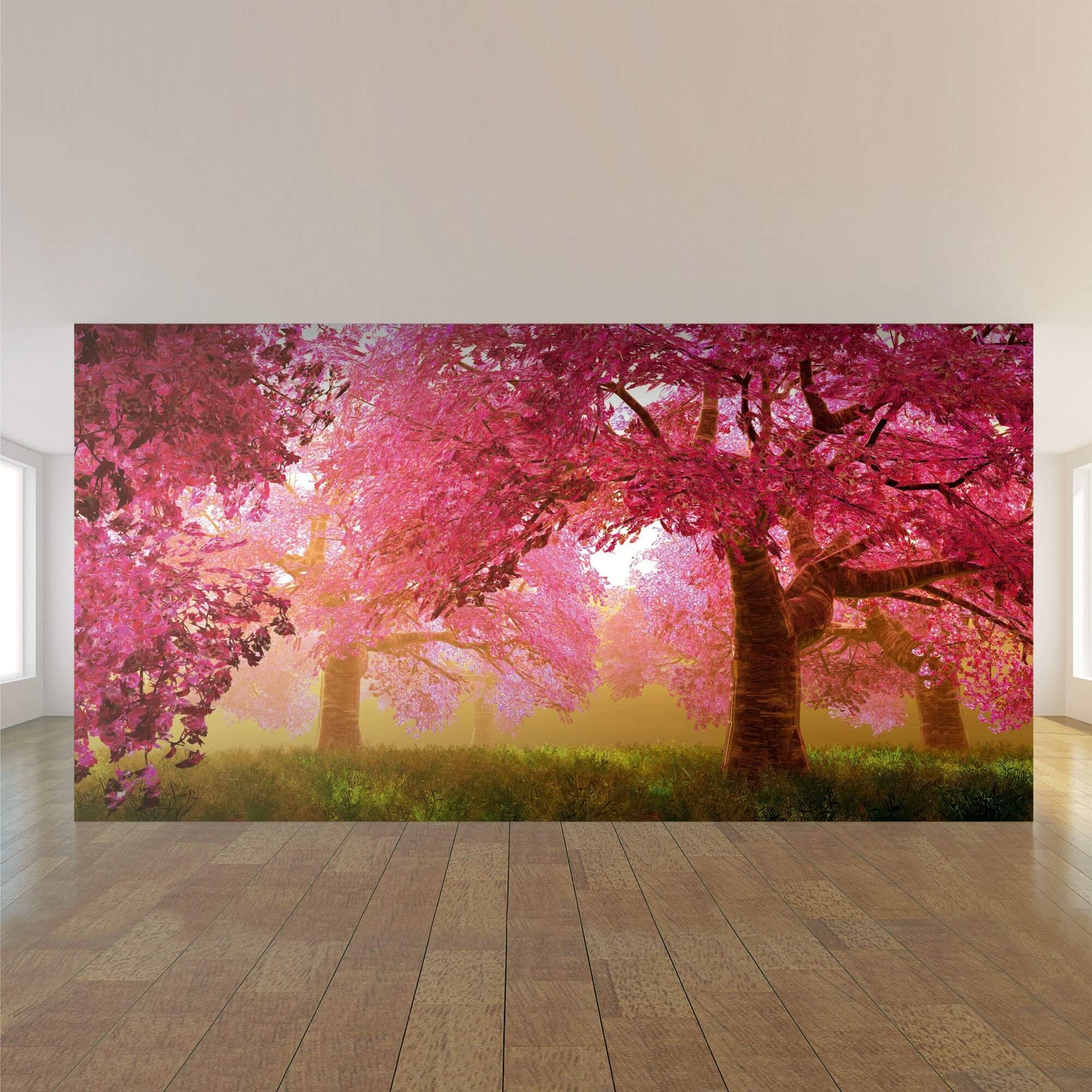 Pink Asian Floral Peel and Stick Removable Wallpaper Mural 7099 - Self-Adhesive Decorative Wall Sticker for Bedroom, Living Room, Nursery