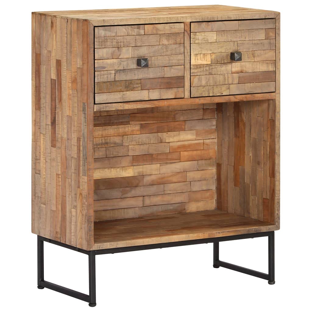 Reclaimed Teak Wood Sideboard with Drawers - Rustic Brown Industrial Style Handmade Compact Buffet Cabinet for Dining Room, Living Room & Entryway Storage