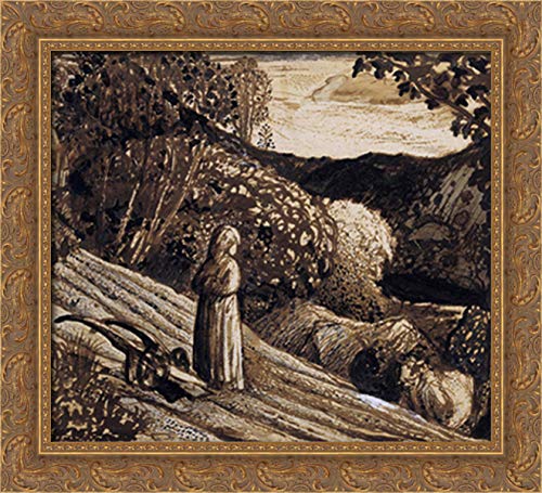 Samuel Palmer Landscape Girl Standing 22x20 Gold Ornate Wood Framed Canvas Art - Perfect for Living Room, Bedroom & Office Wall Decor