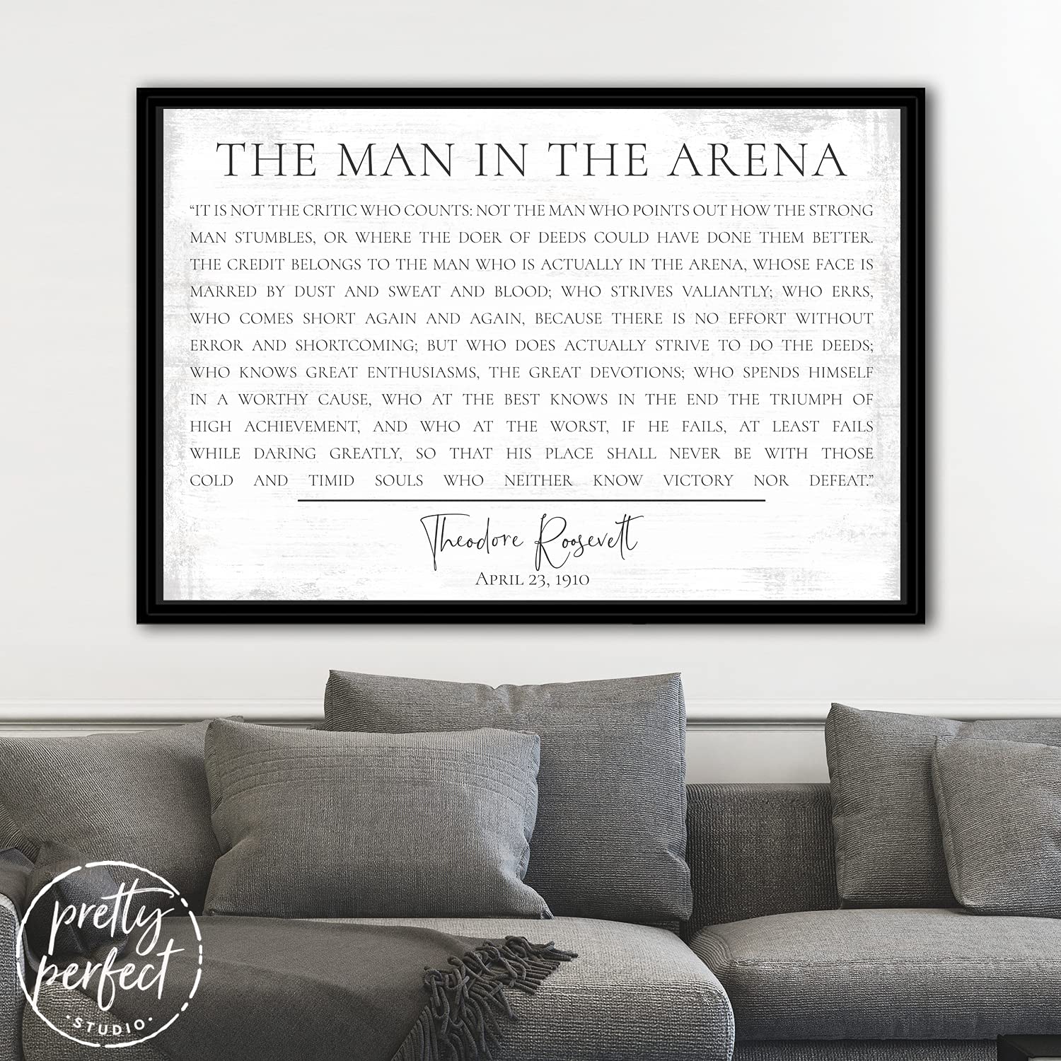 The Man in The Arena Framed Wall Art - Theodore Roosevelt Inspirational Quote Print for Home & Office Decor | Motivational Speech Poster for Gym, Study Room & Workspace