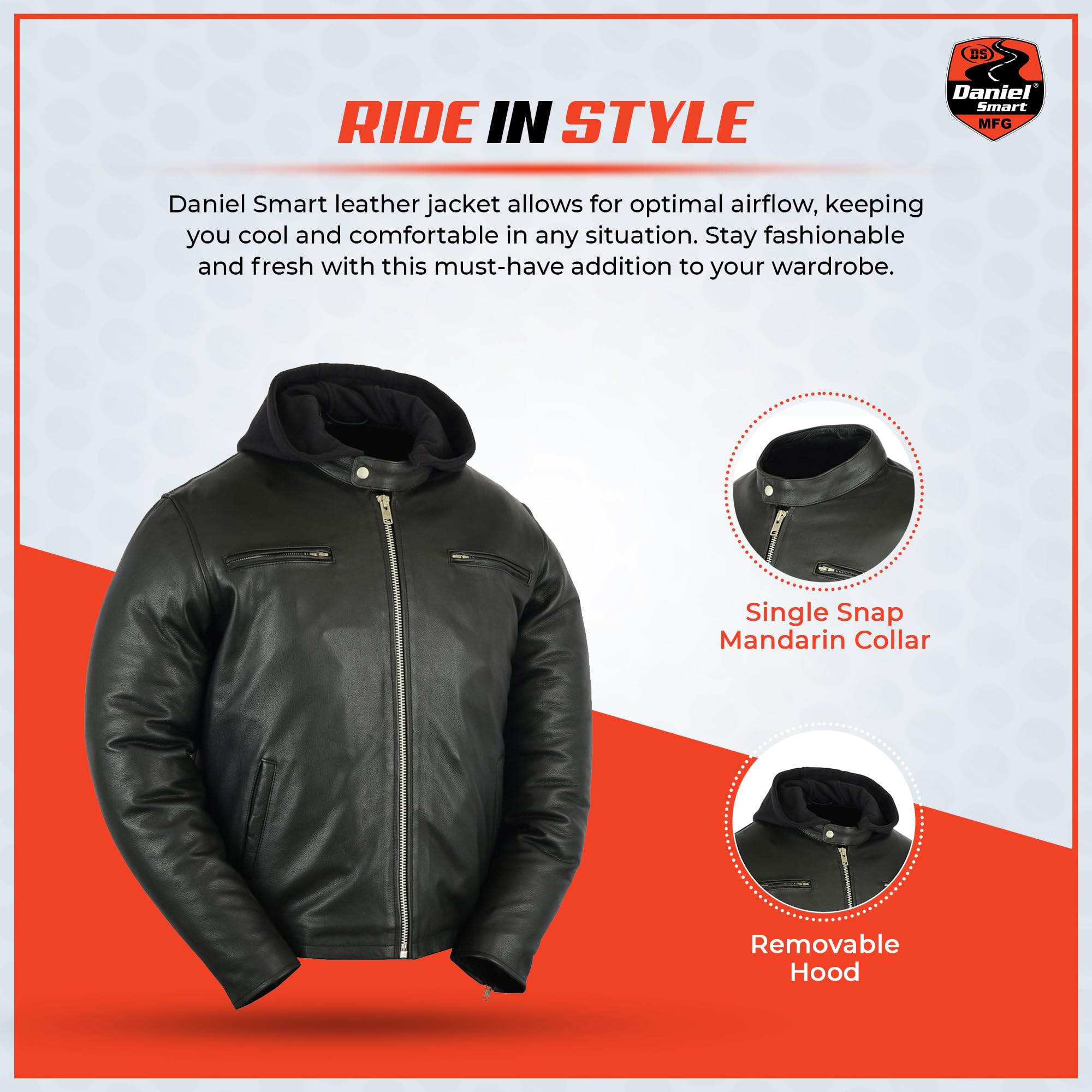 Daniel Smart Men's Leather Motorcycle Jacket - Sporty Cruiser Biker Jacket with Concealed Weapon Pockets for Riding & Outdoor Adventures