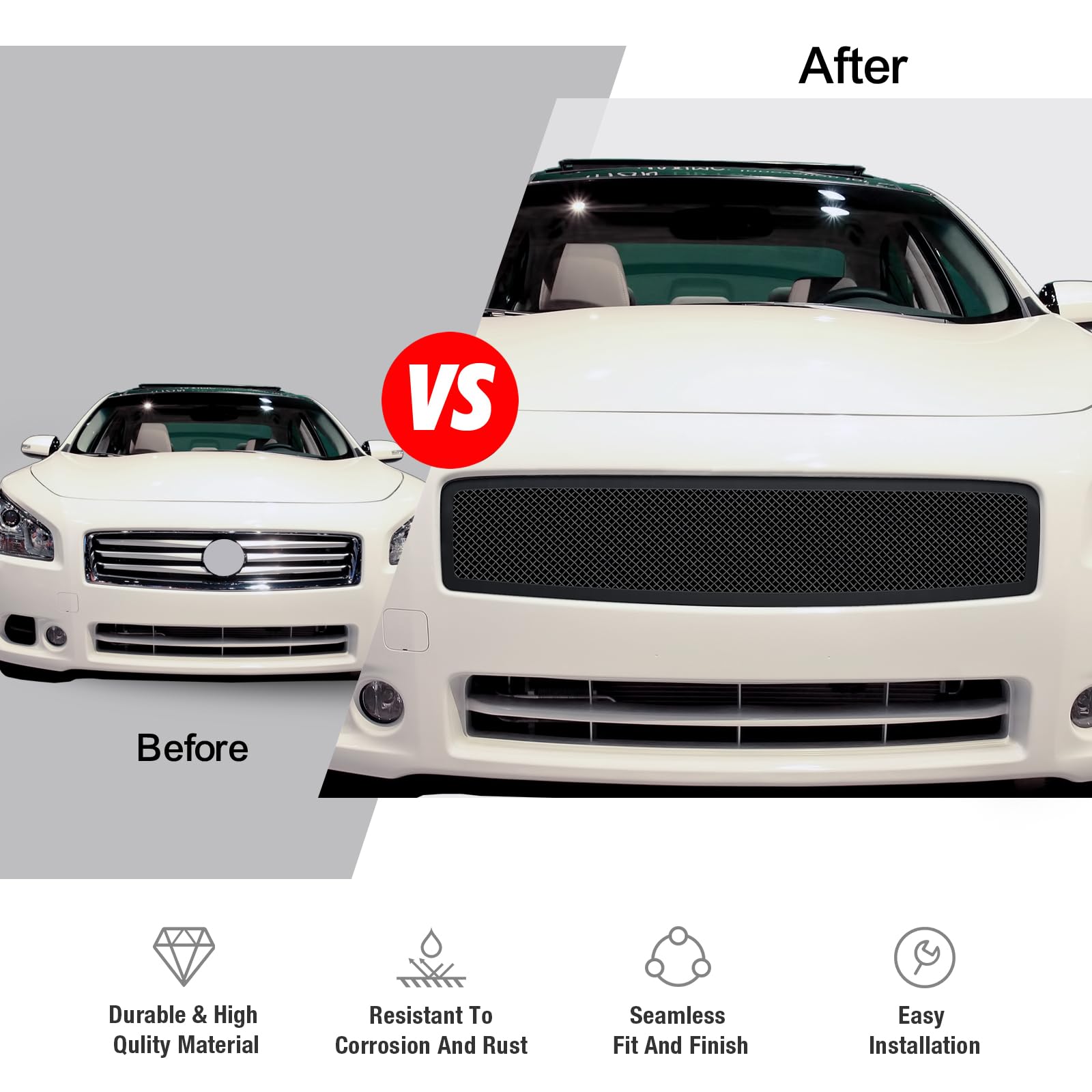 APS Compatible with Nissan Maxima 2009-2014 Main Upper Stainless Steel Black Mesh Front Grill Grille Insert N75218H - Upgrade Your Car's Style & Protection for Daily Driving & Show Events