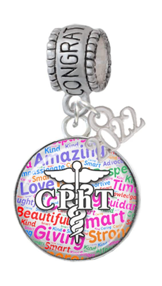 Delight Jewelry Silver Domed CPhT Charm Bead - Perfect for Medical Graduation Gifts