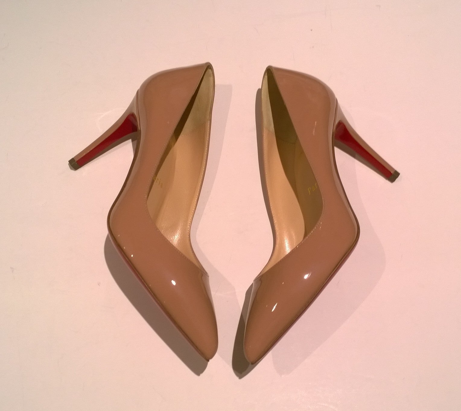Christian Louboutin Pigalle 85mm Nude Patent Leather Pumps - Beige High Heels for Women | Perfect for Weddings, Parties & Evening Events