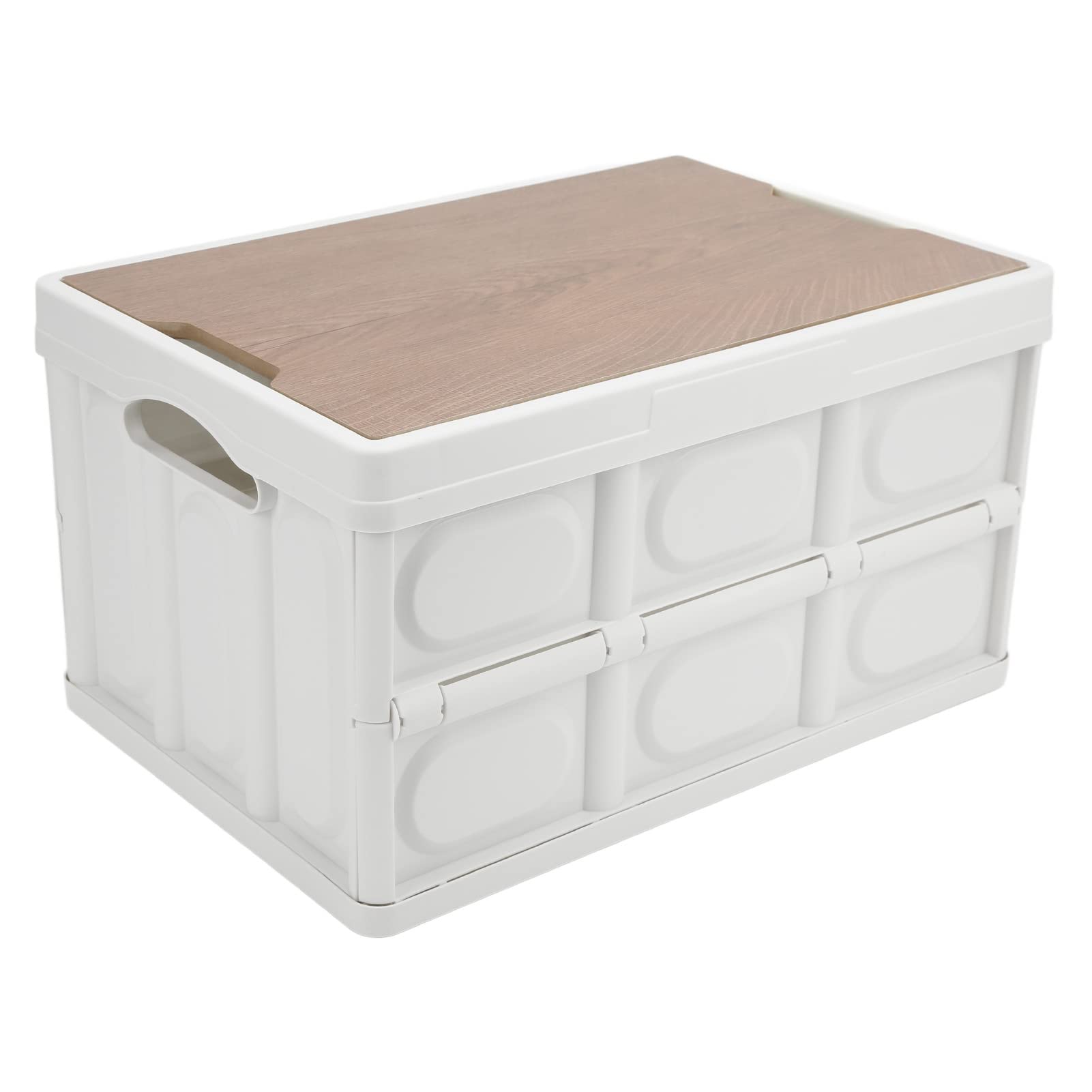 Alomejor 30L Foldable Storage Box - Waterproof Multifunctional Organizer with Wooden Panel for Car, Home & Outdoor Use - Perfect for Camping, Travel and Storage (White)