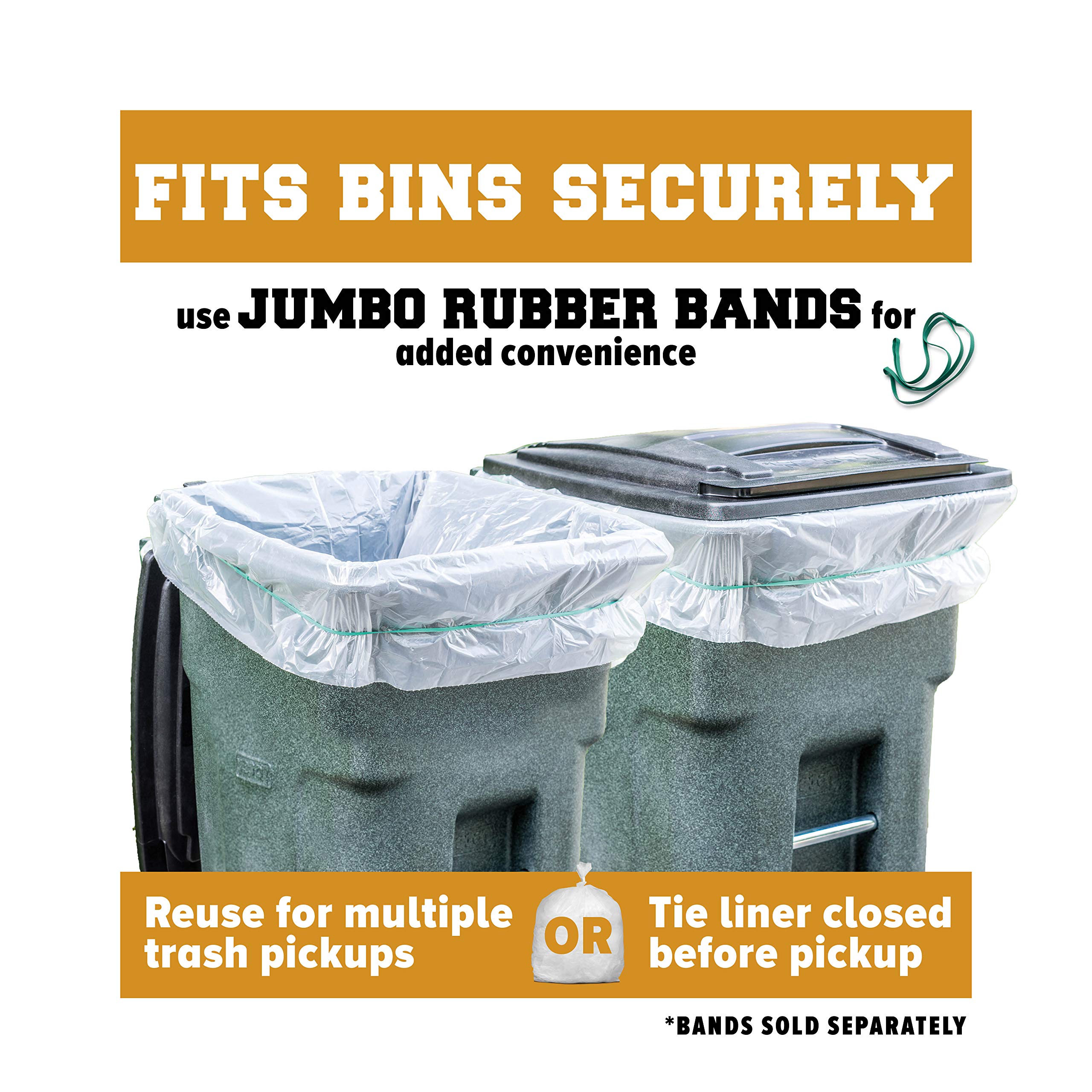 Heavy Duty 64-65 Gallon Clear Trash Bags - 1.5 Mil Thick Plastic Garbage Can Liners for Toter (50