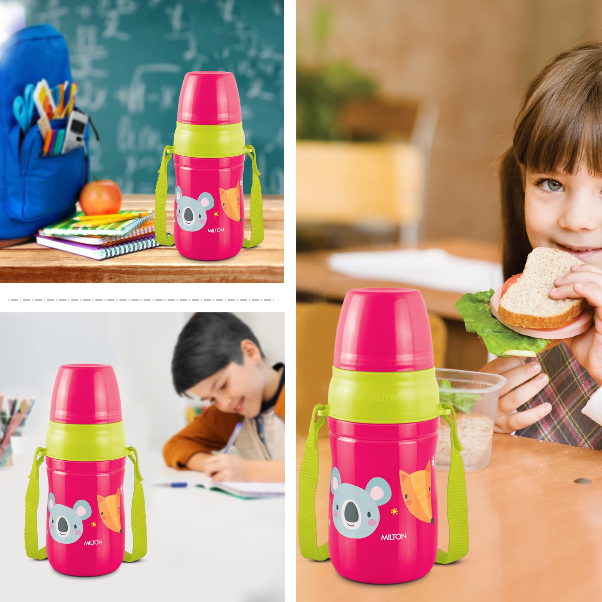 Milton Kool Cheer 400 Kids Insulated Water Bottle with Straw - 390ml, BPA Free, Leak Proof, Food Grade Plastic - Perfect for School, Picnics, Sports & Outdoor Activities (Red)