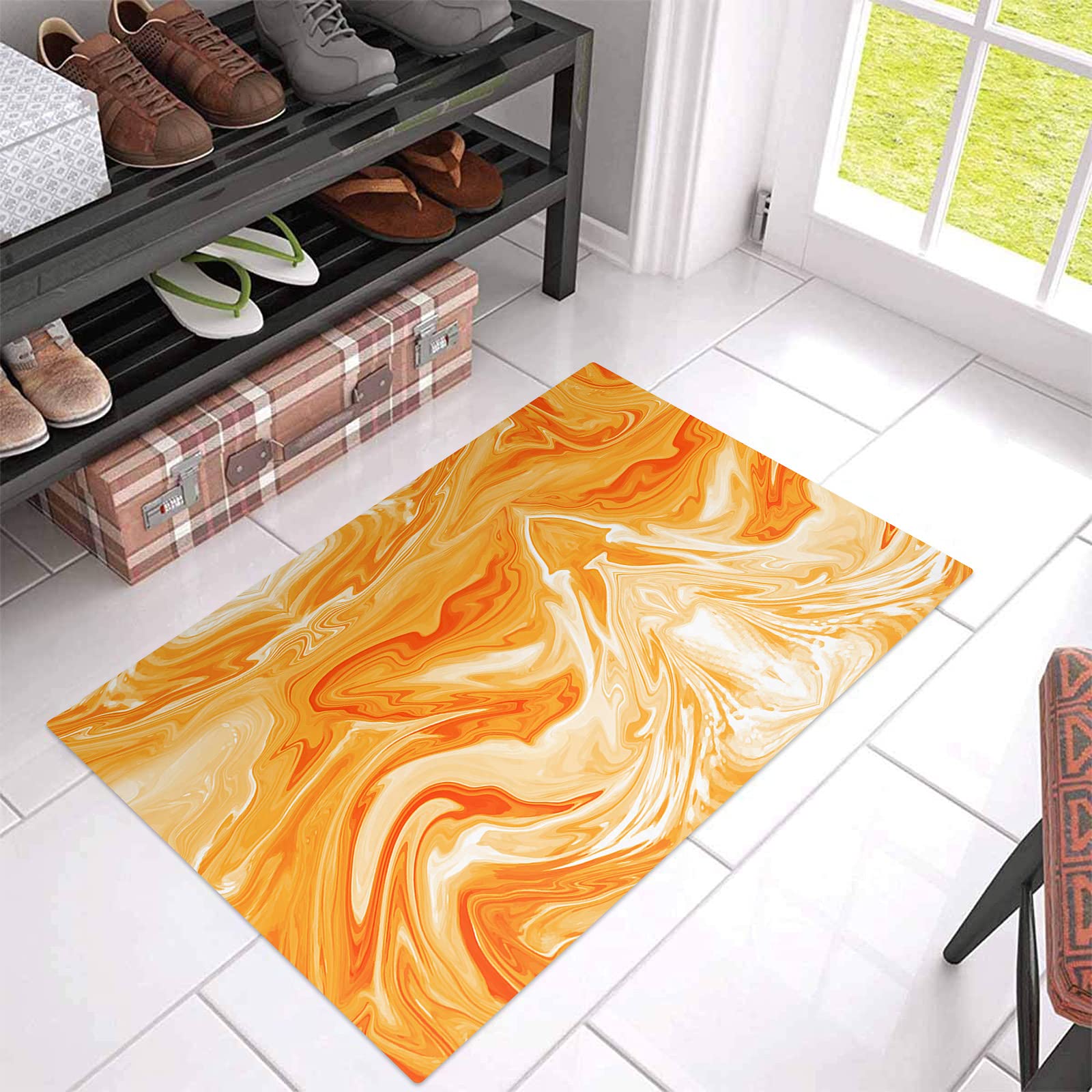Orange Ombre Marble Doormat - Non-Slip Water Absorbent Welcome Mat for Home Decor, Indoor Kitchen & Bathroom Rugs, 18x30 Inch - Perfect for Entryway, Laundry Room & Mudroom Floor Protection
