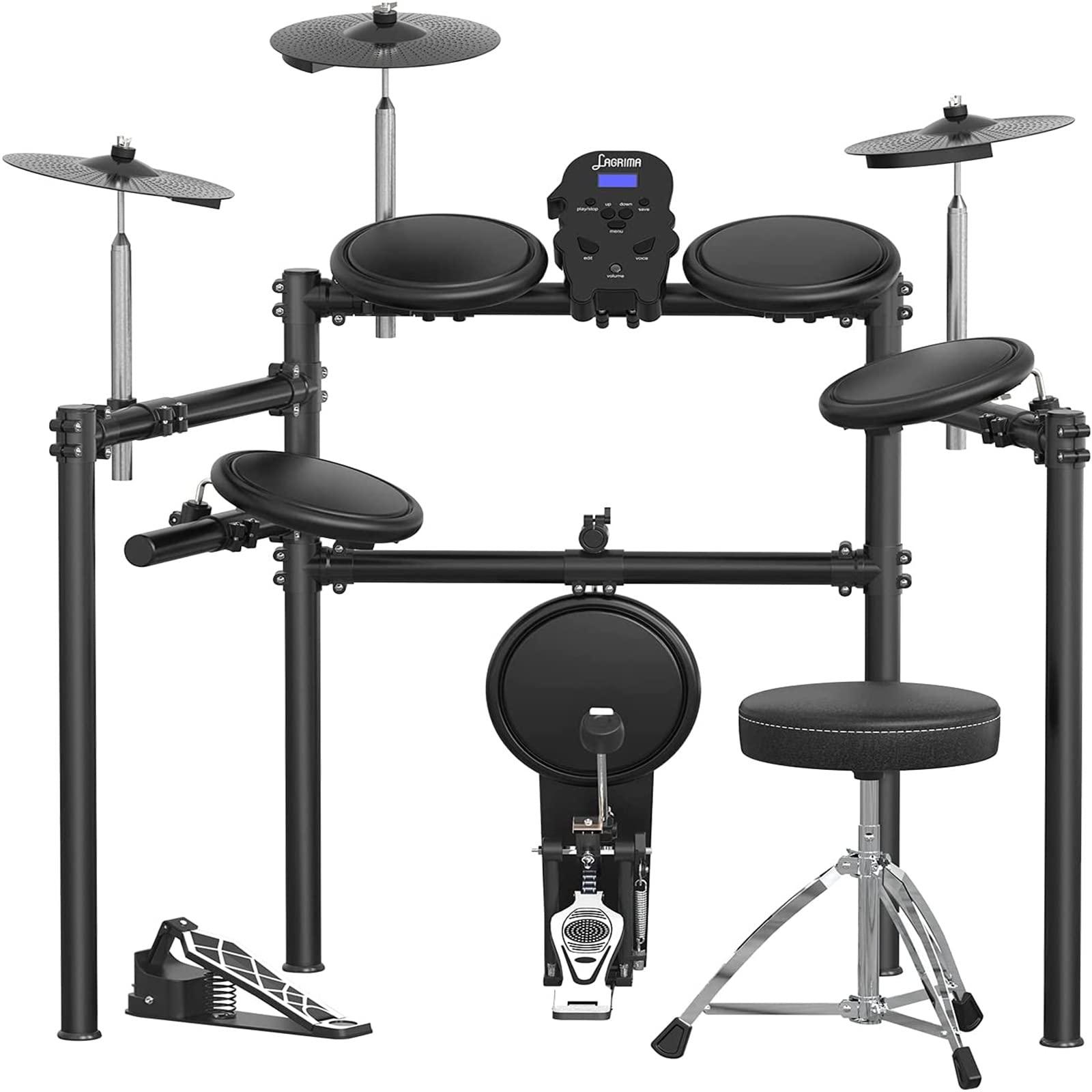 Valkynos 8-Piece Professional Electronic Drum Set Kit with 5 Drums & 3 Cymbals, Solid Support Stand & Drum Sticks Included - Perfect for Home Practice, Studio Recording & Live Performances