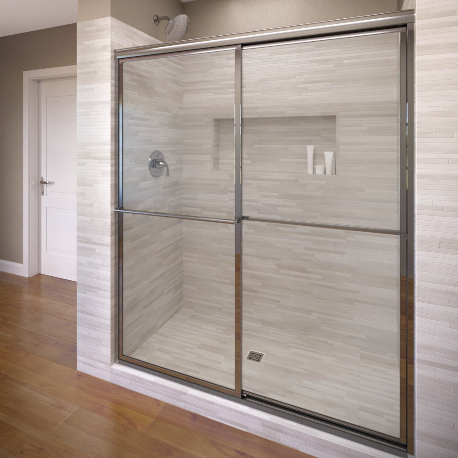 Basco Deluxe 57-59 Inch Sliding Shower Door - Clear Glass with Chrome Finish, 71.5