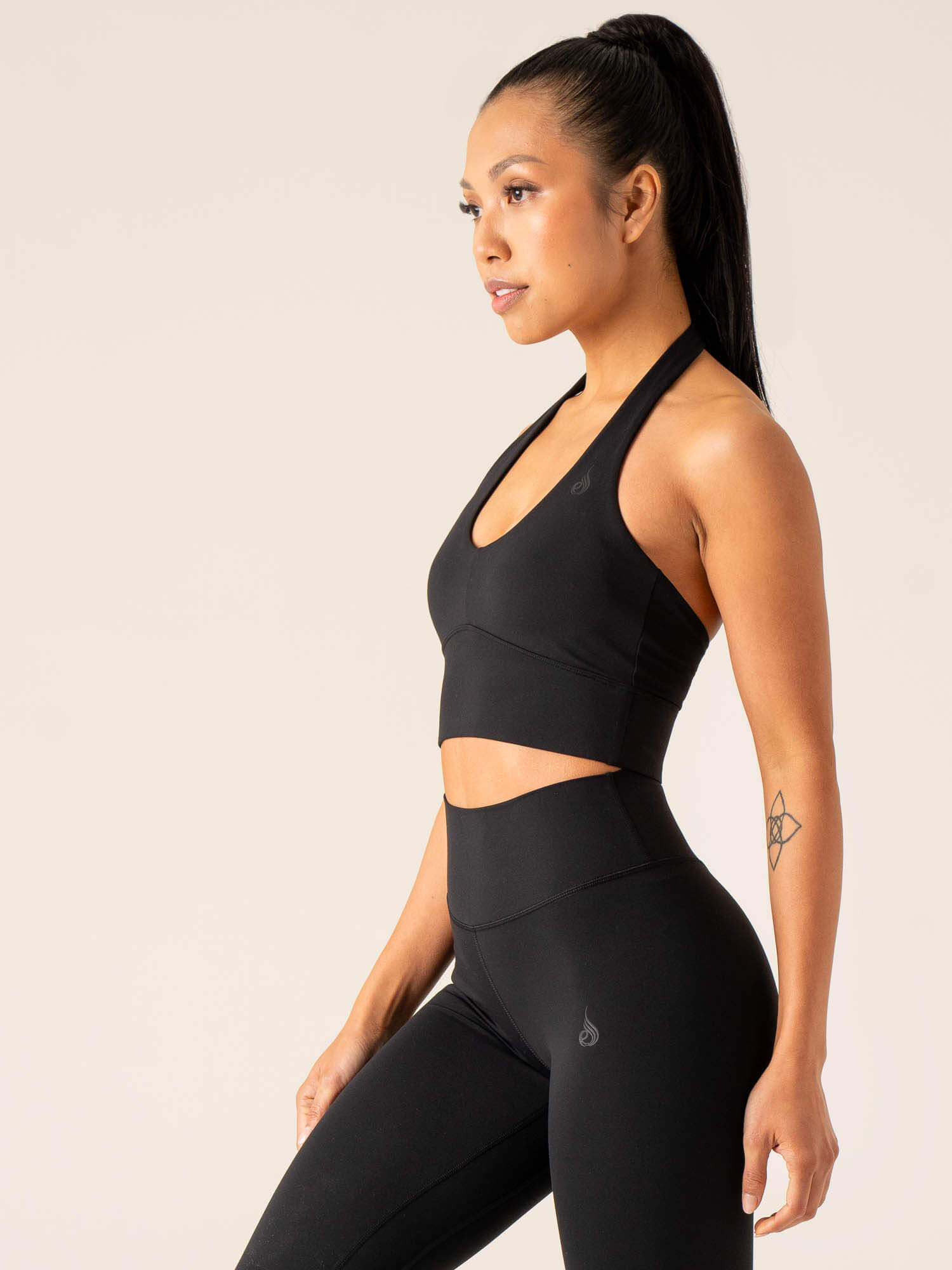 NKD Arch Halter Sports Bra for Women - High Support Workout Top - Breathable & Comfortable for Yoga, Running, Gym - Black