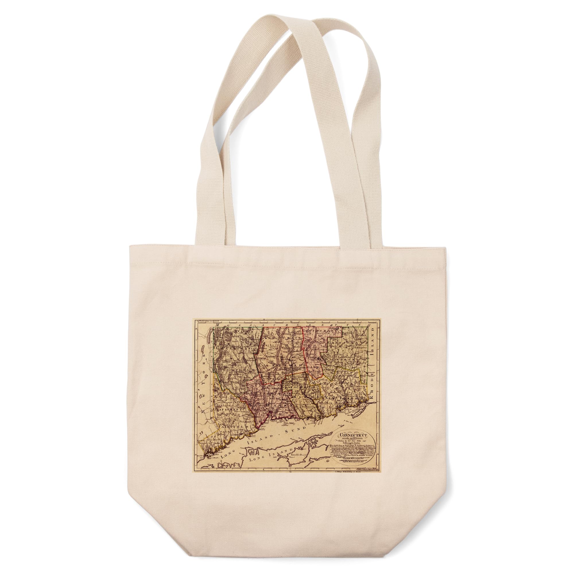 Vintage Connecticut 1796 Panoramic Map Tote Bag - 100% Cotton Canvas Reusable Shopping Bag for Groceries, Beach & Daily Use