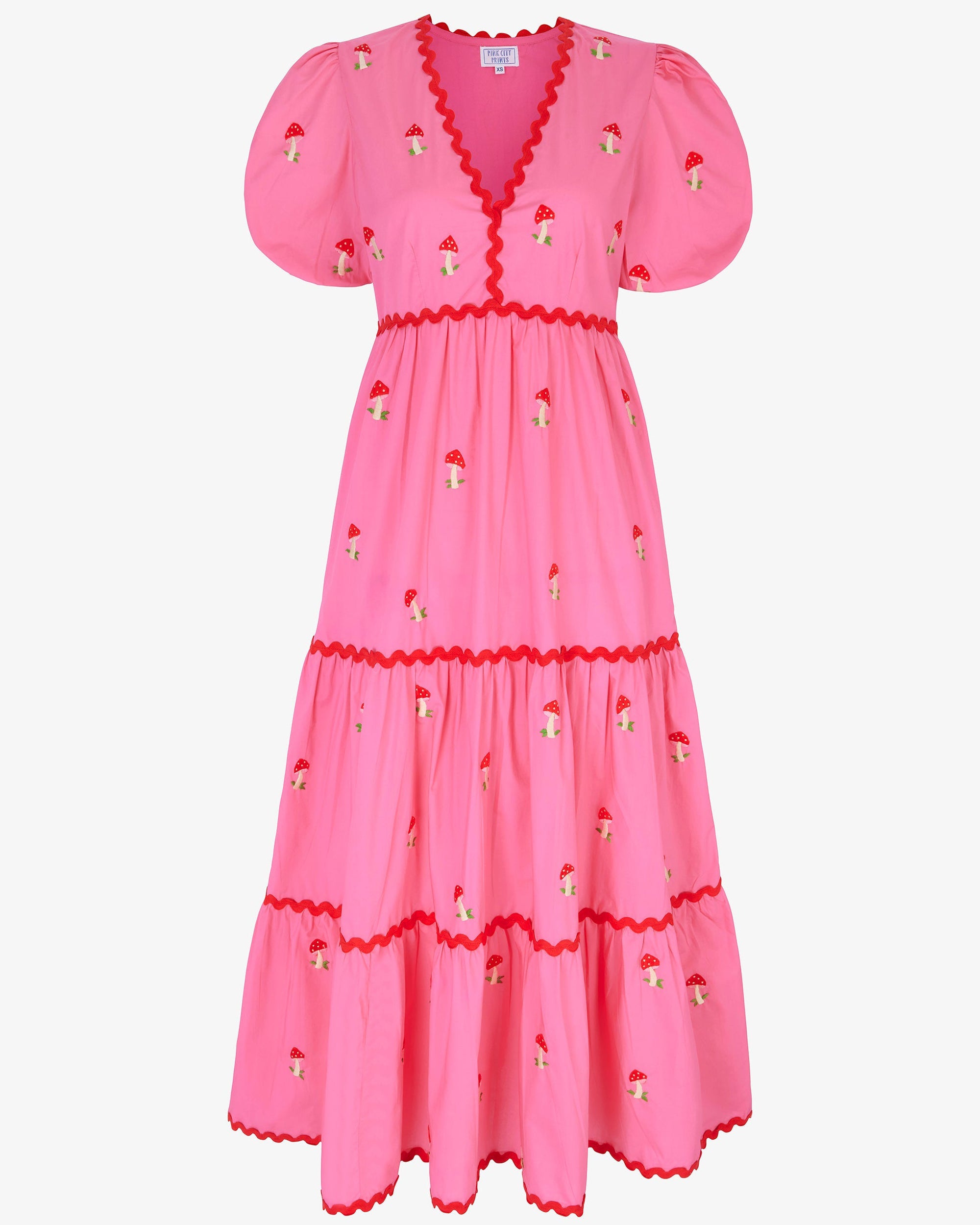 Pink City Prints Bubblegum Mushroom Print Dress - Cute Flowy A-Line Mini Dress for Women, Perfect for Summer Outfits, Music Festivals & Boho Style