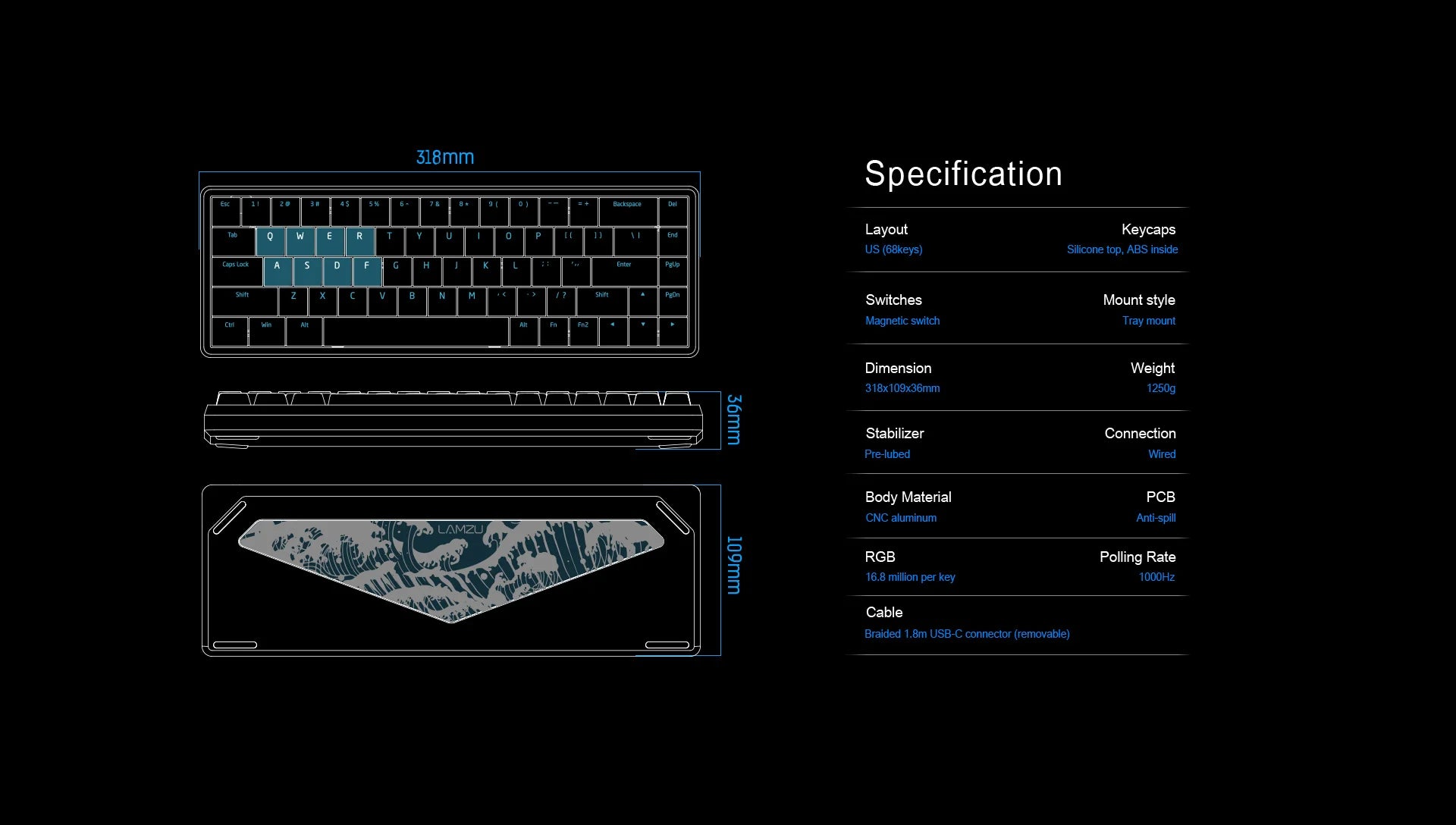 Lamzu Atlantis Pro Magnetic Hall Effect Gaming Keyboard with Rapid Trigger - Perfect for Competitive Esports & Fast-Paced FPS Games