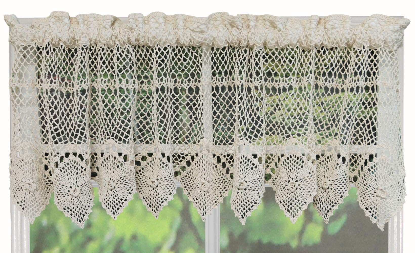 Handmade Beige Cotton Crochet Lace Kitchen Curtain Valance - Elegant Window Treatment for Farmhouse, Cottage & Vintage Style Homes