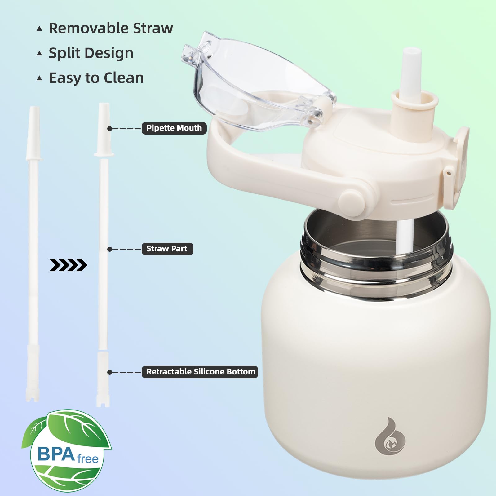 BJPKPK 20oz Insulated Stainless Steel Water Bottle with Straw & Handle - BPA Free, Leak Proof, Keeps Drinks Hot/Cold for 24 Hours - Perfect for Gym, Hiking, Office & School (White)