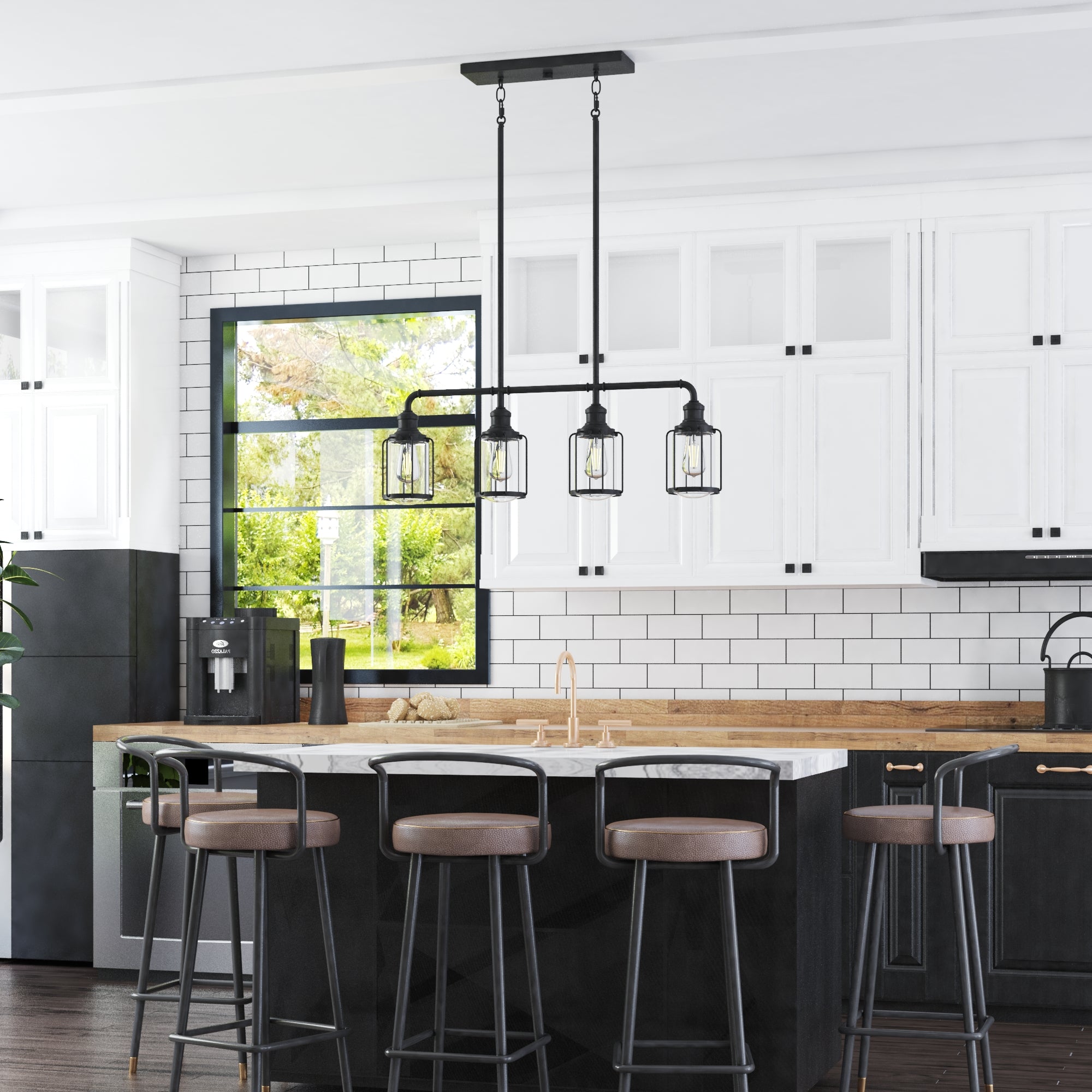 Lincoln Woods Linear Pendant Light - 4-Light Matte Black Modern Farmhouse Lighting for Kitchen Island, Dining Room, or Entryway